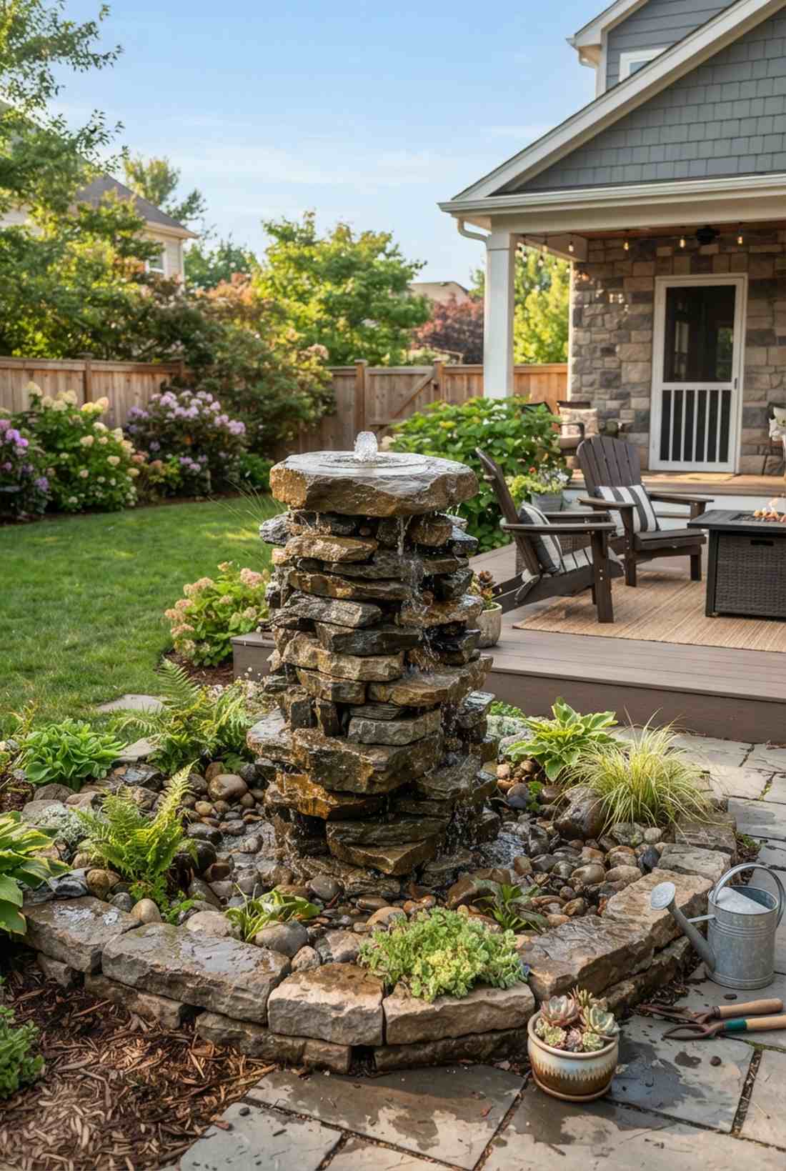 rock fountain with stacked stones