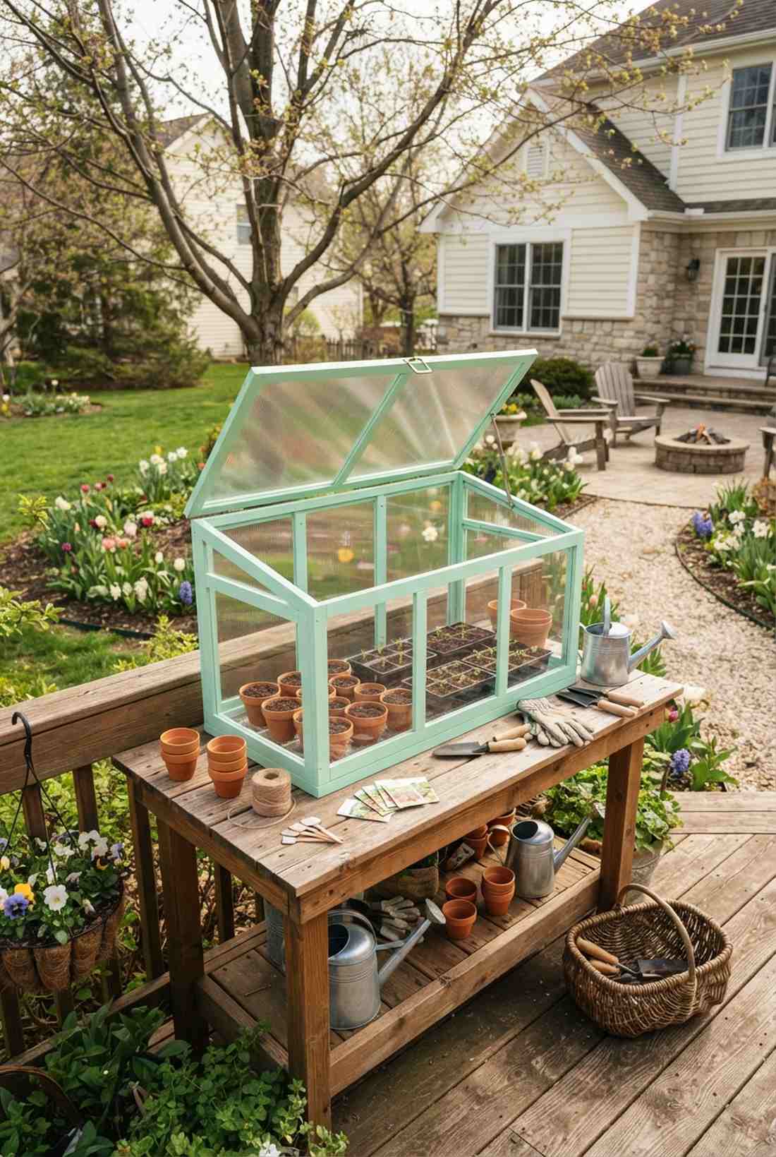 spring greenhouse potting station