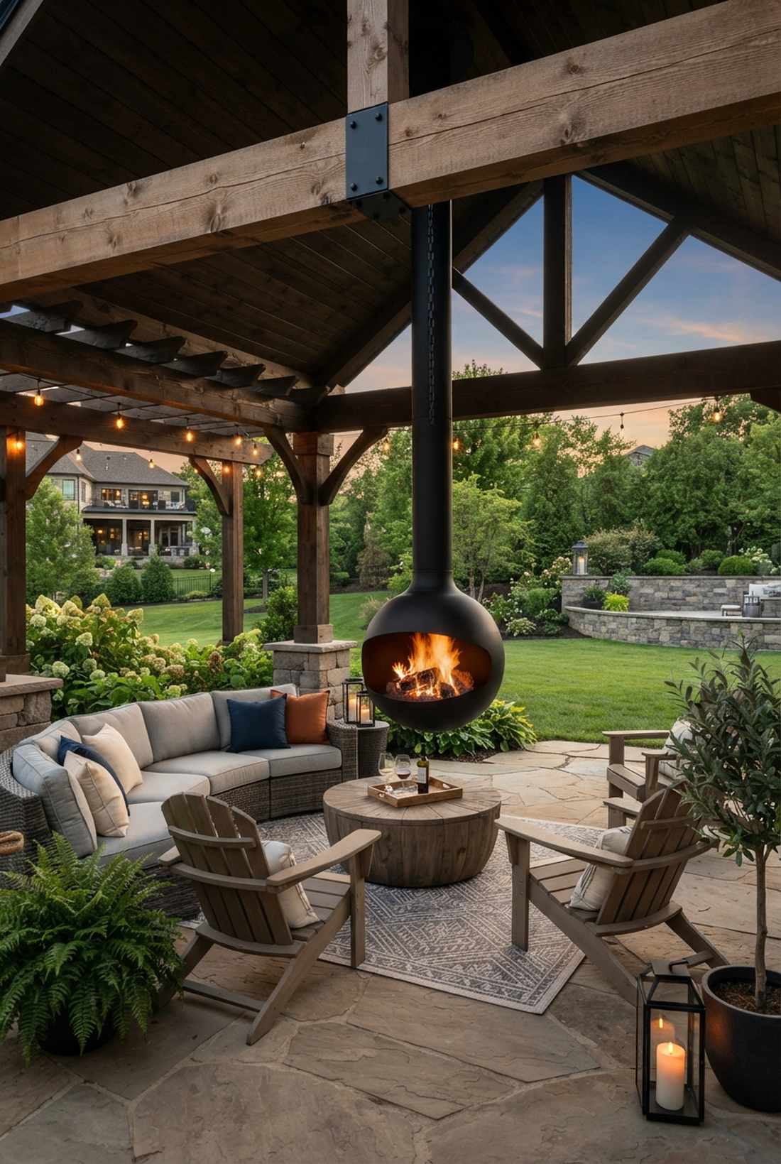 suspended hanging fireplace