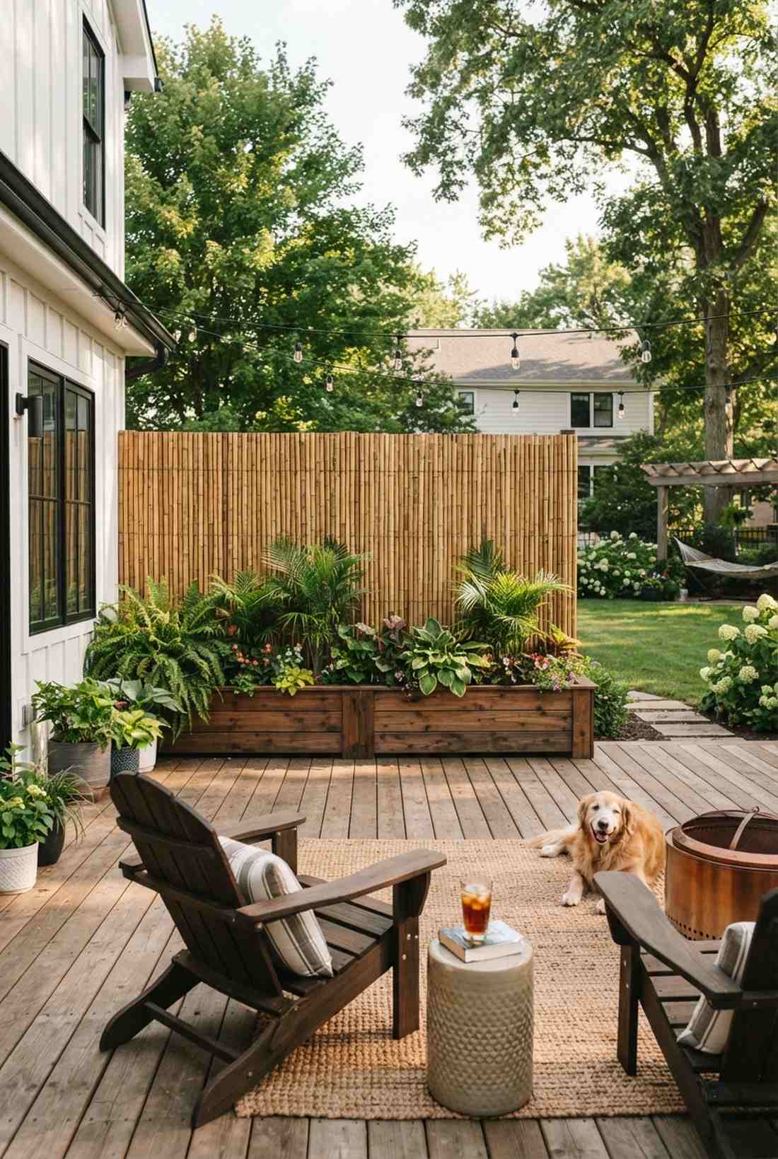 bamboo screen with integrated planters