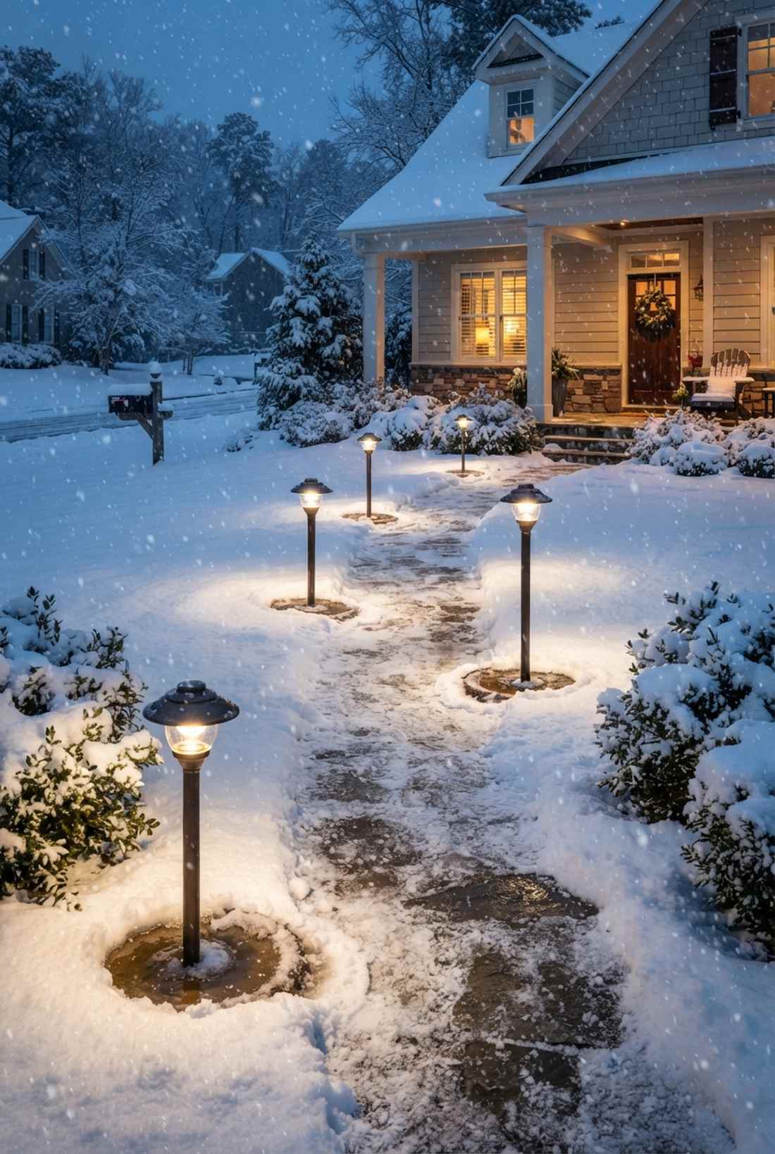 heated snow melting path lights