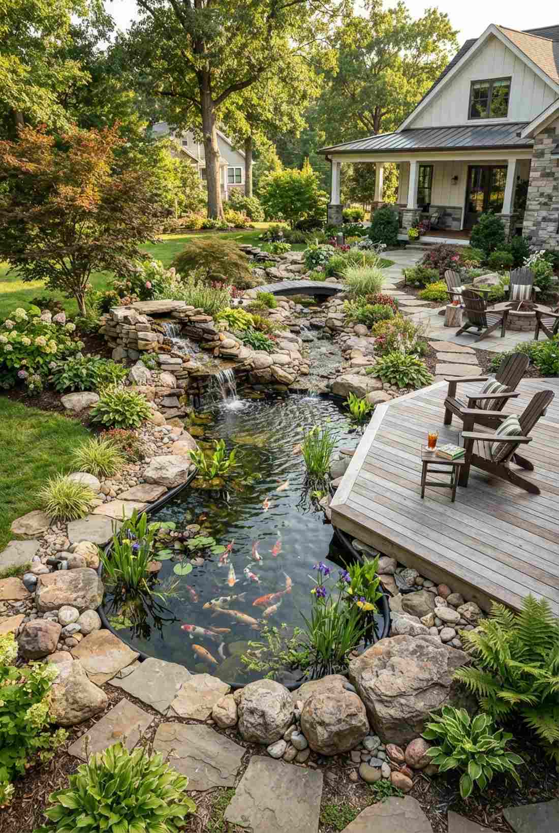 koi pond with stream