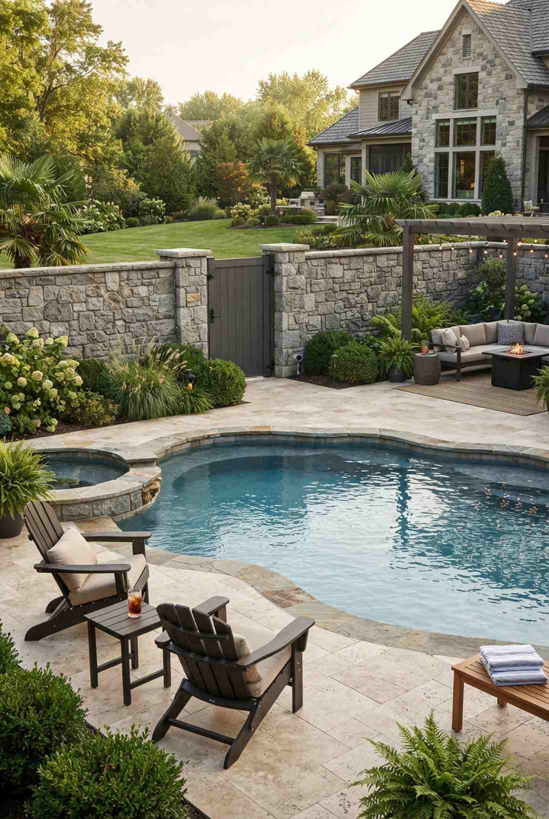 mortared stone privacy wall