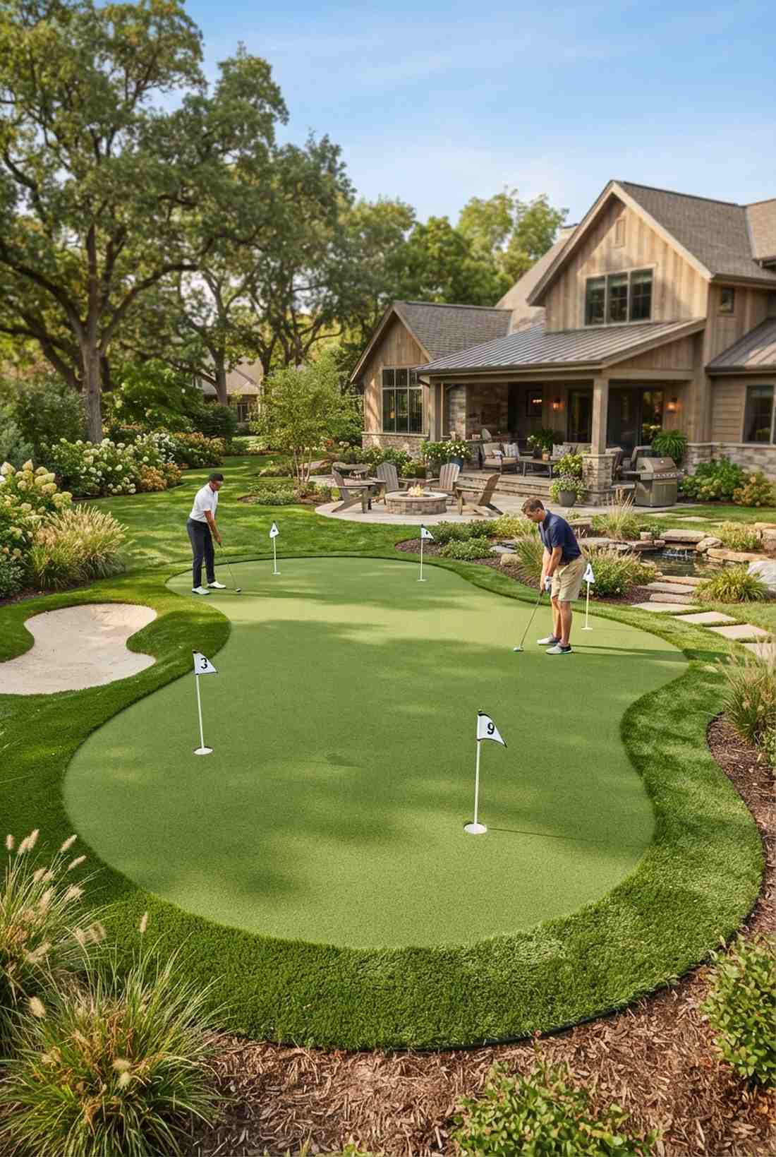 putting green with multiple holes