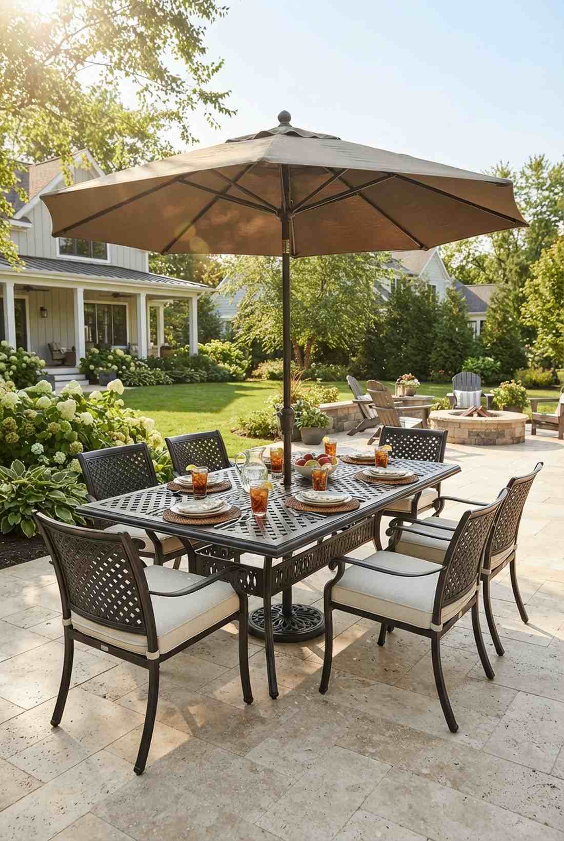 rectangular tables with umbrella bases