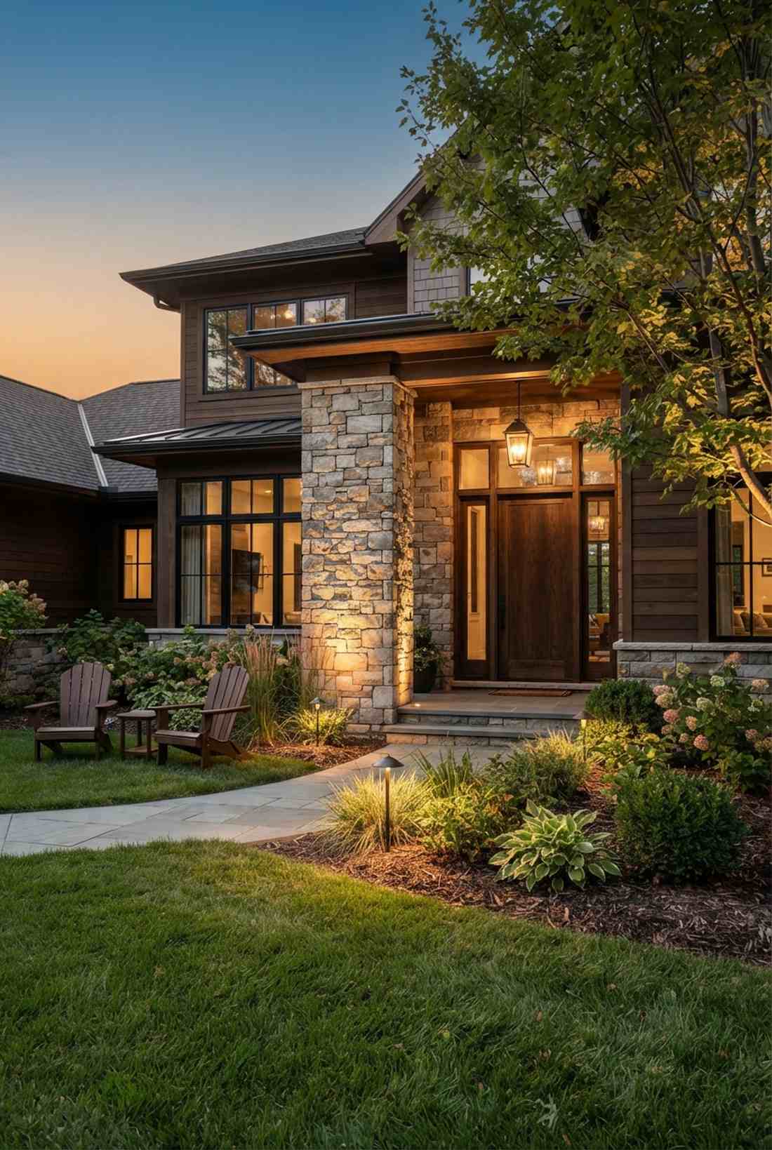 stacked stone entry features