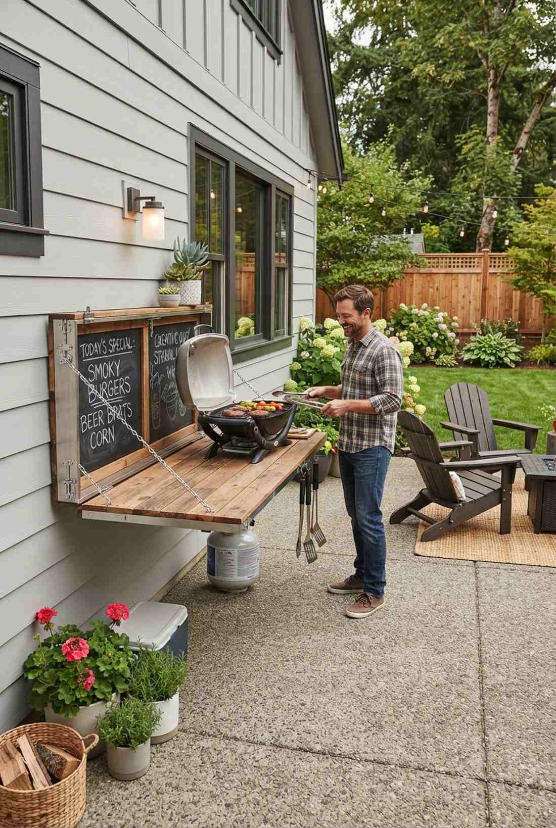wall mounted fold out grill bar