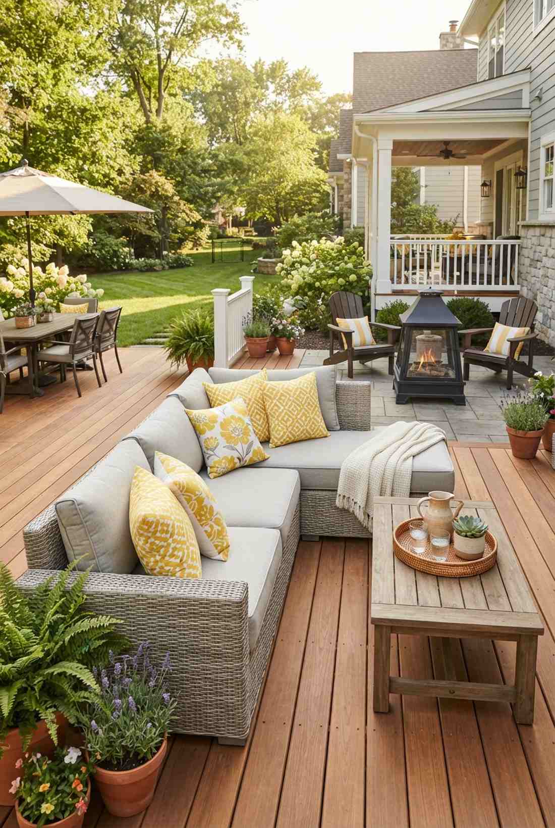 yellow accent pillows on neutral furniture