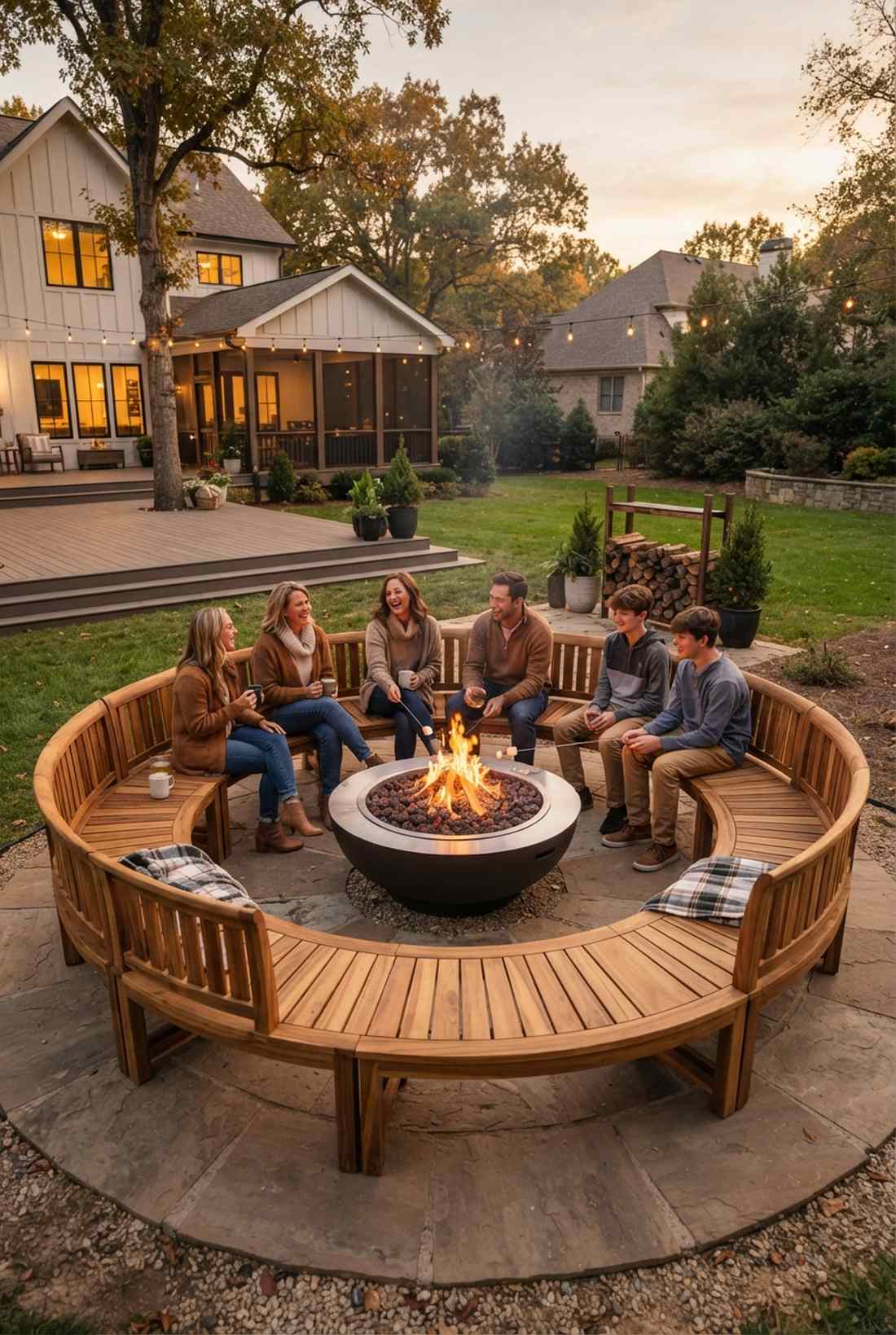 acacia wood fire pit benches