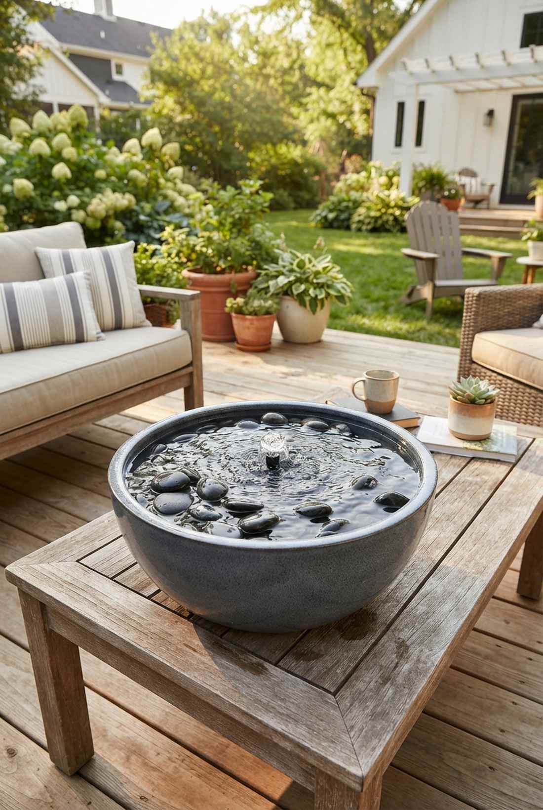 decorative bowl with river rocks