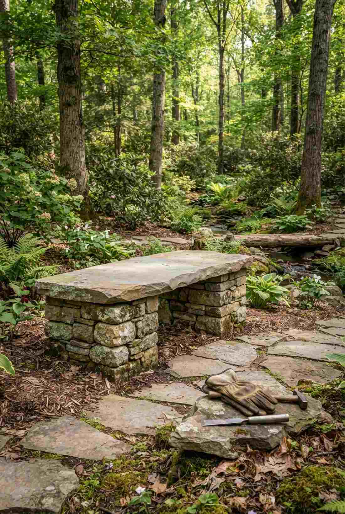 dry stack stone bench