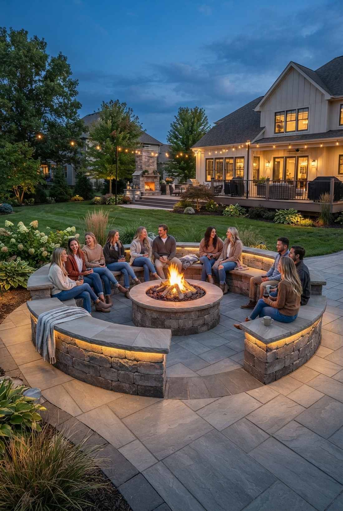 fire pit with built in seating wall