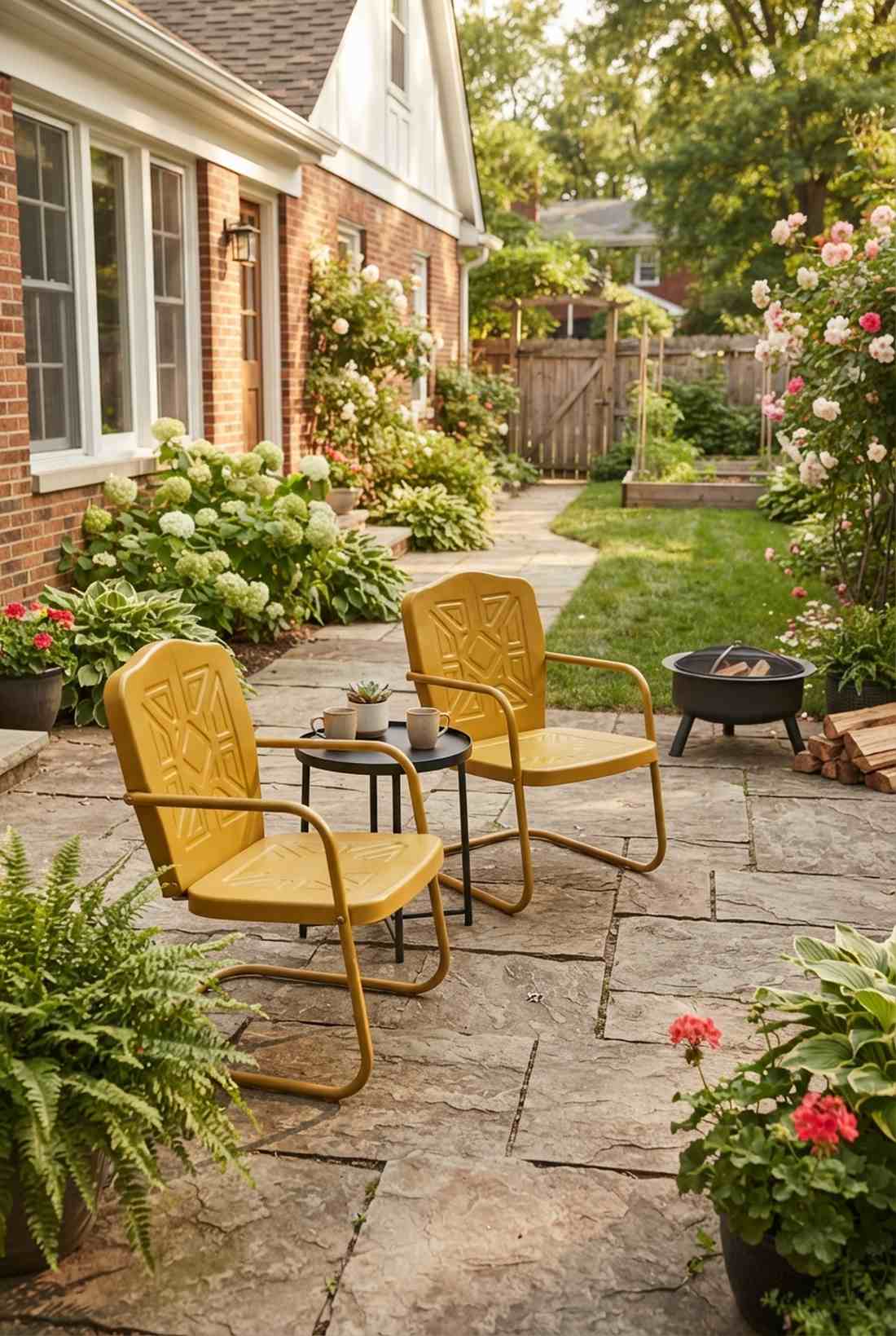 golden yellow metal chairs for vintage charm