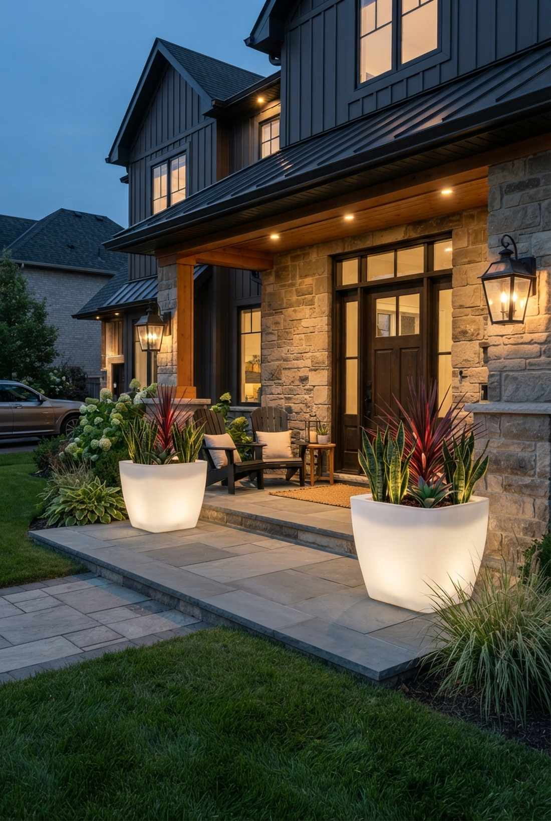 lighted planters pots