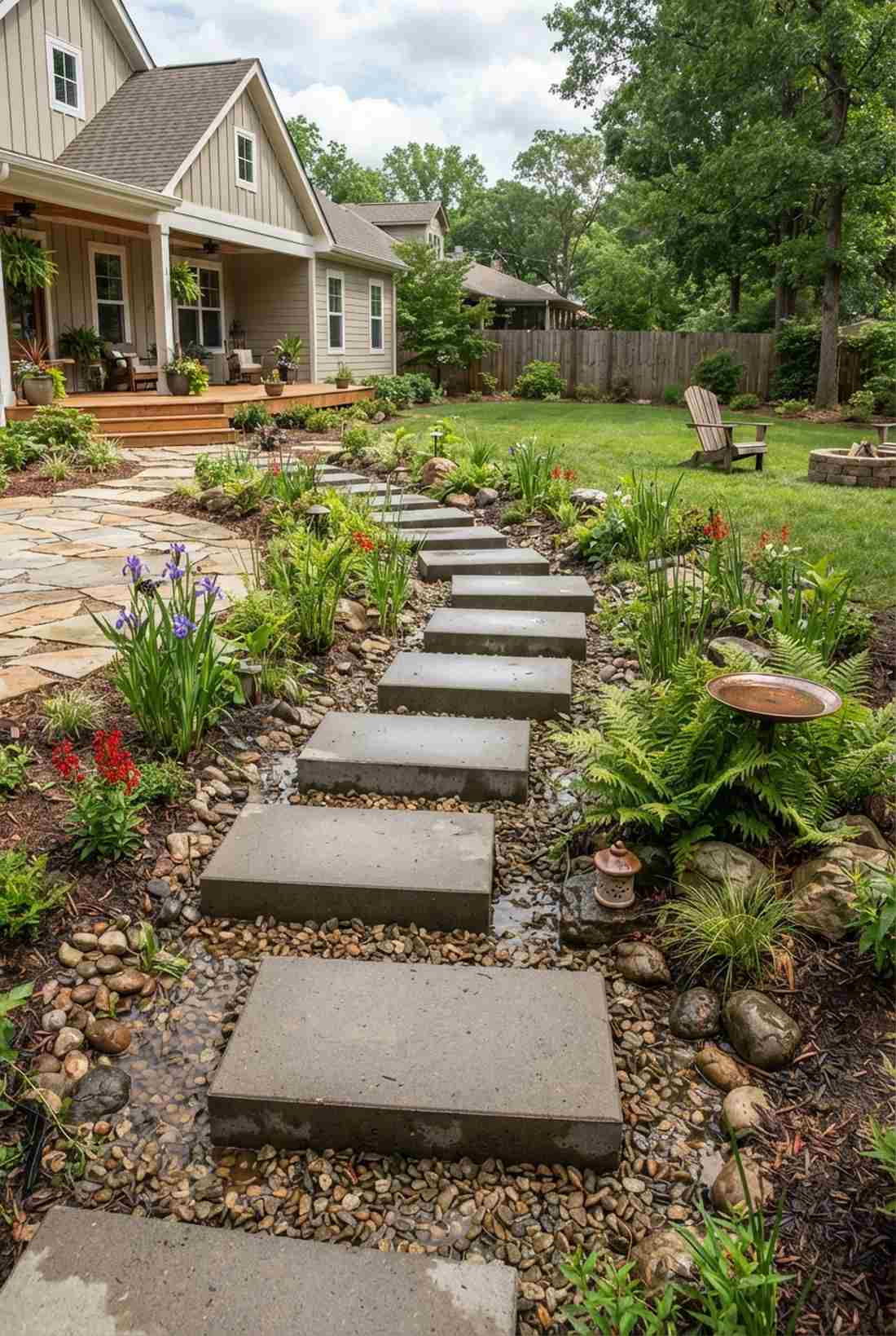 rain garden stepping path