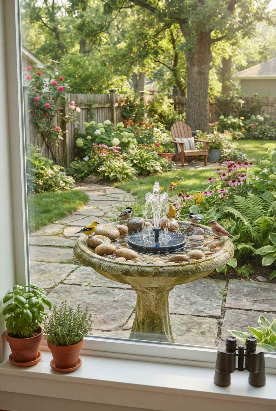 repurposed birdbath fountain