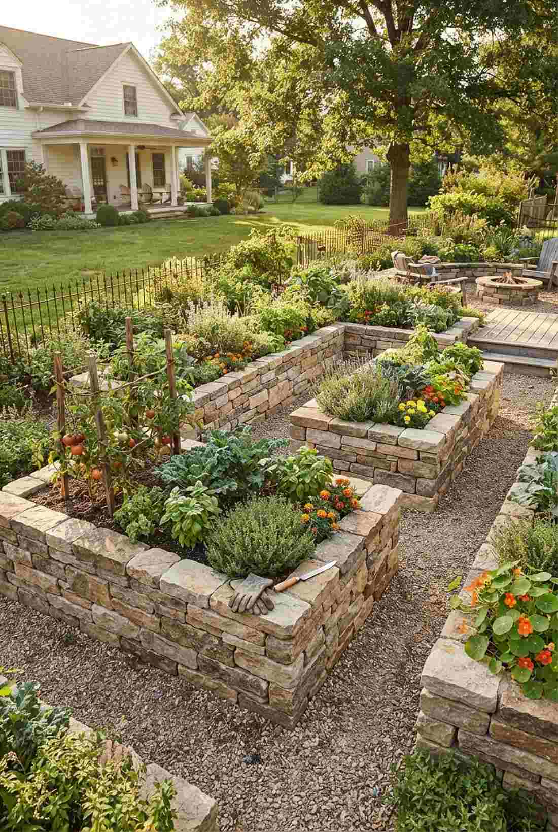 stone or brick raised beds