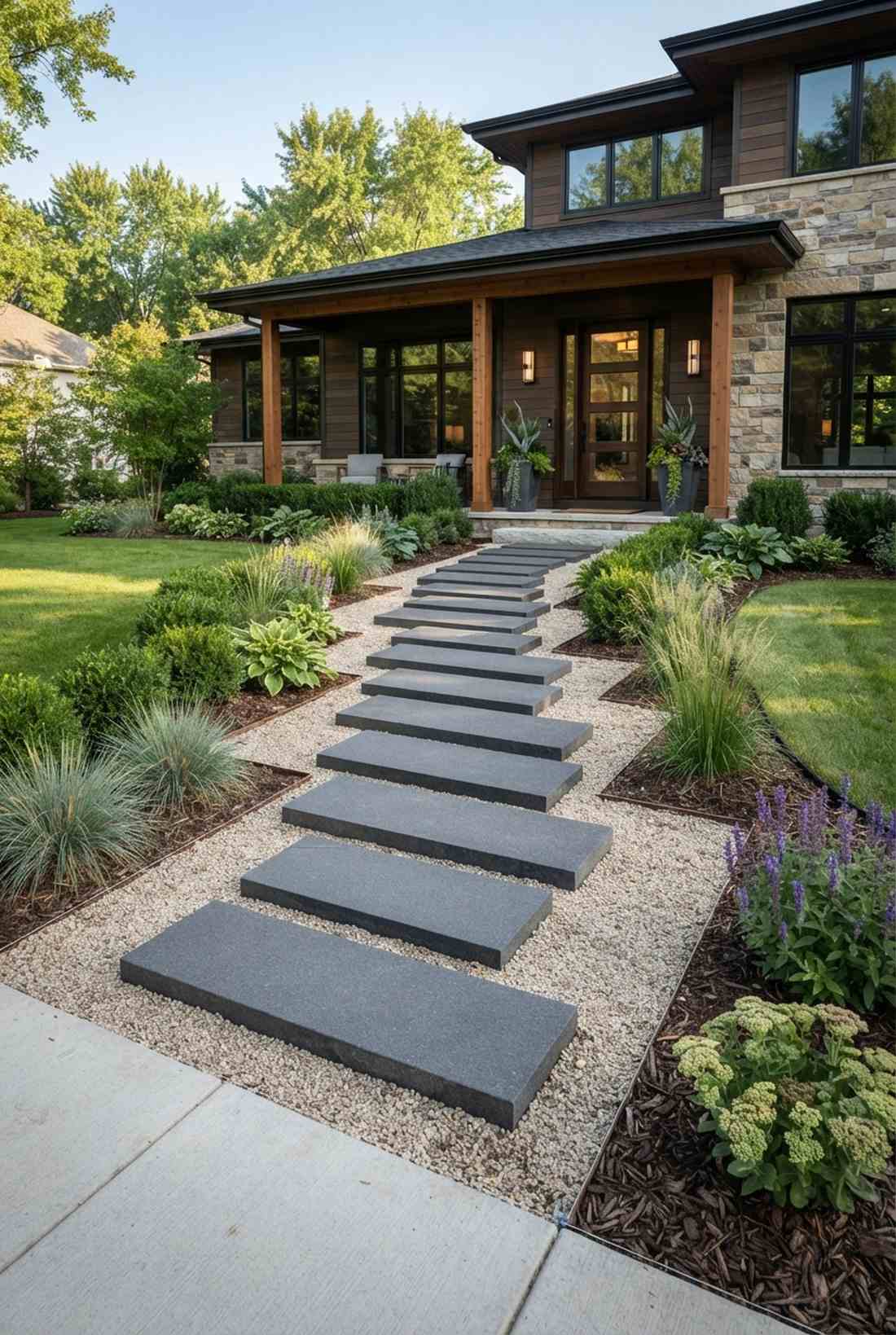 straight path with offset stones