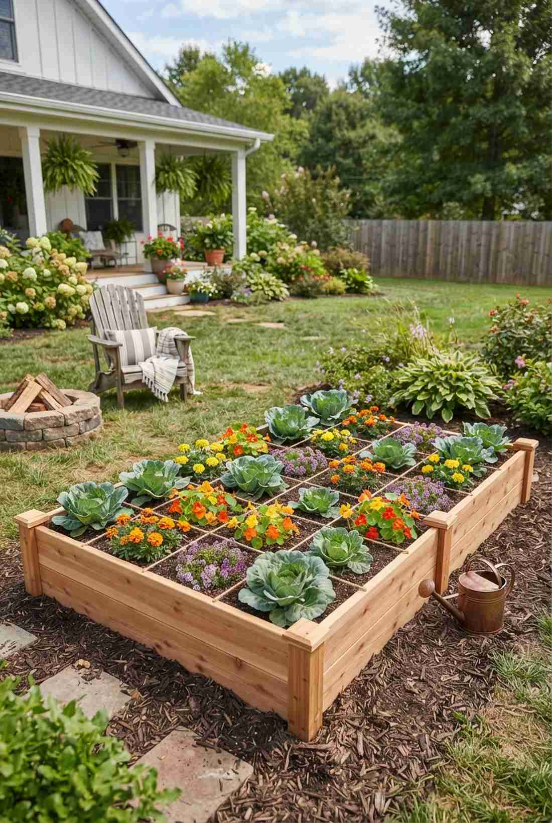 veggie and flower checkerboard bed