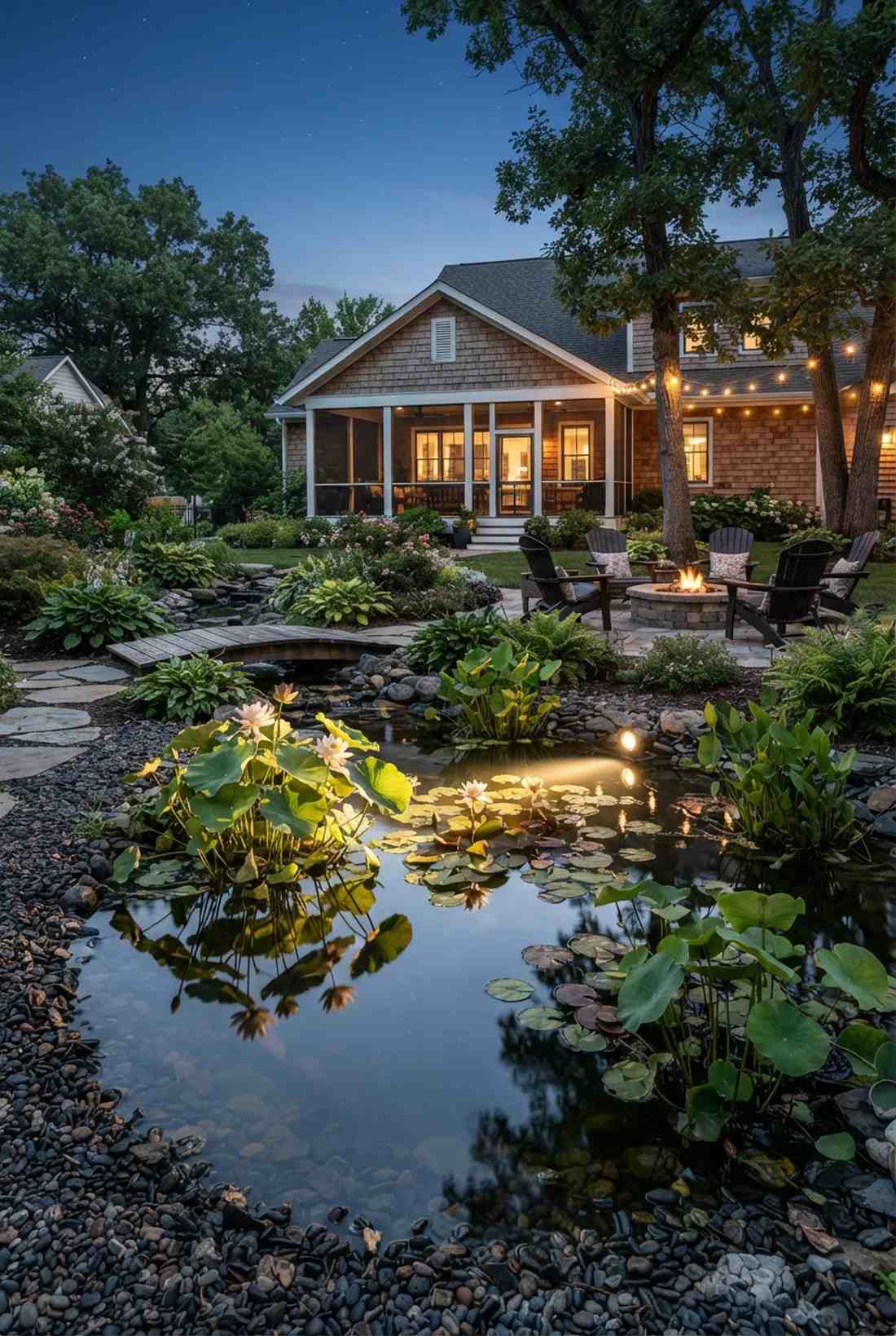 water feature botanical spotlighting