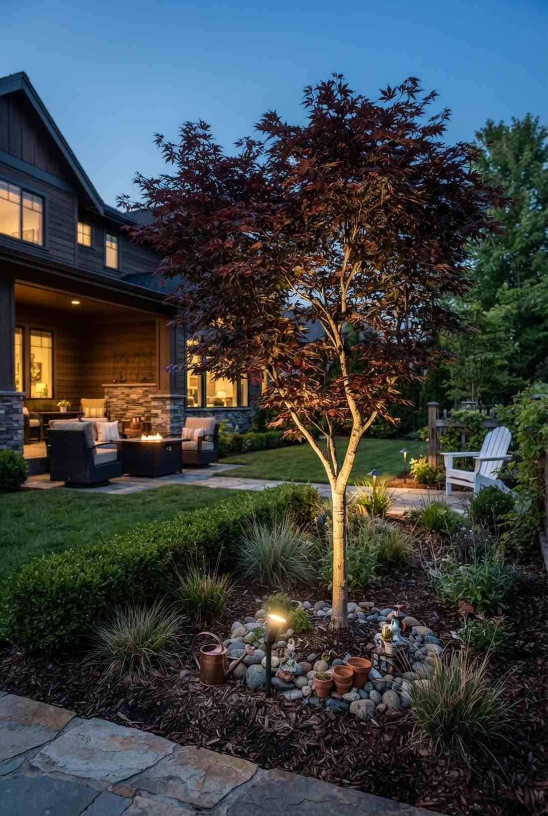 accent shrub spotlighting