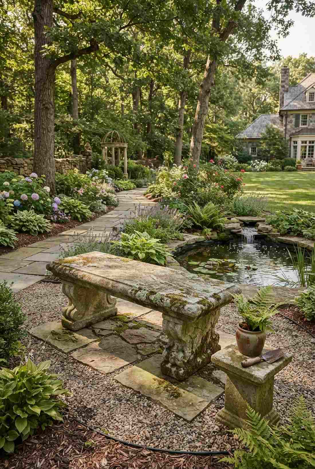 carved stone garden benches