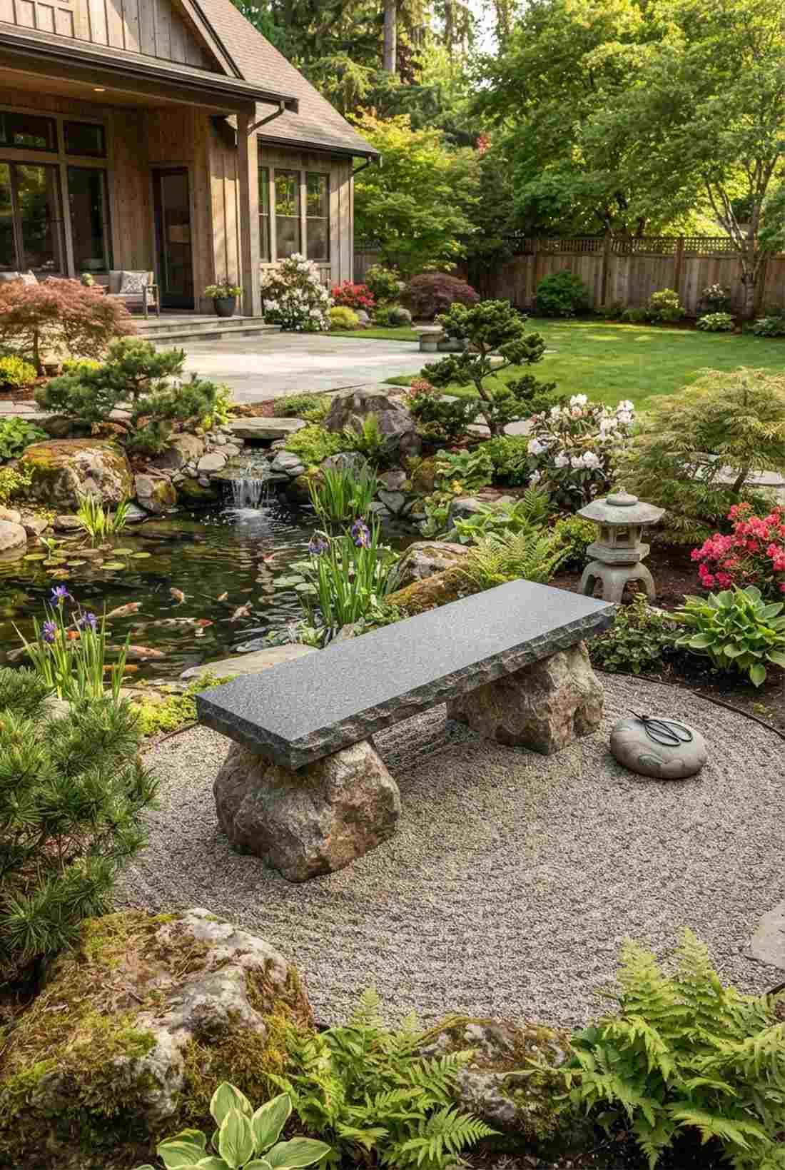 granite slab bench on boulder piers