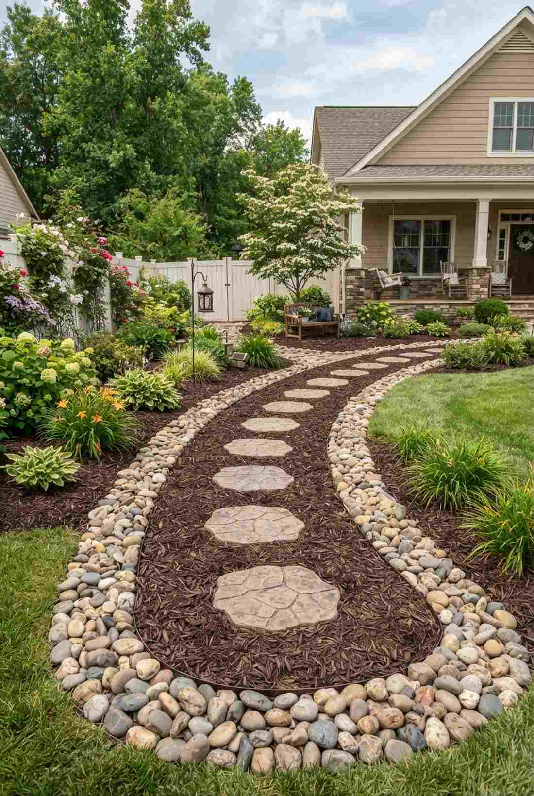 mulch edged with stone