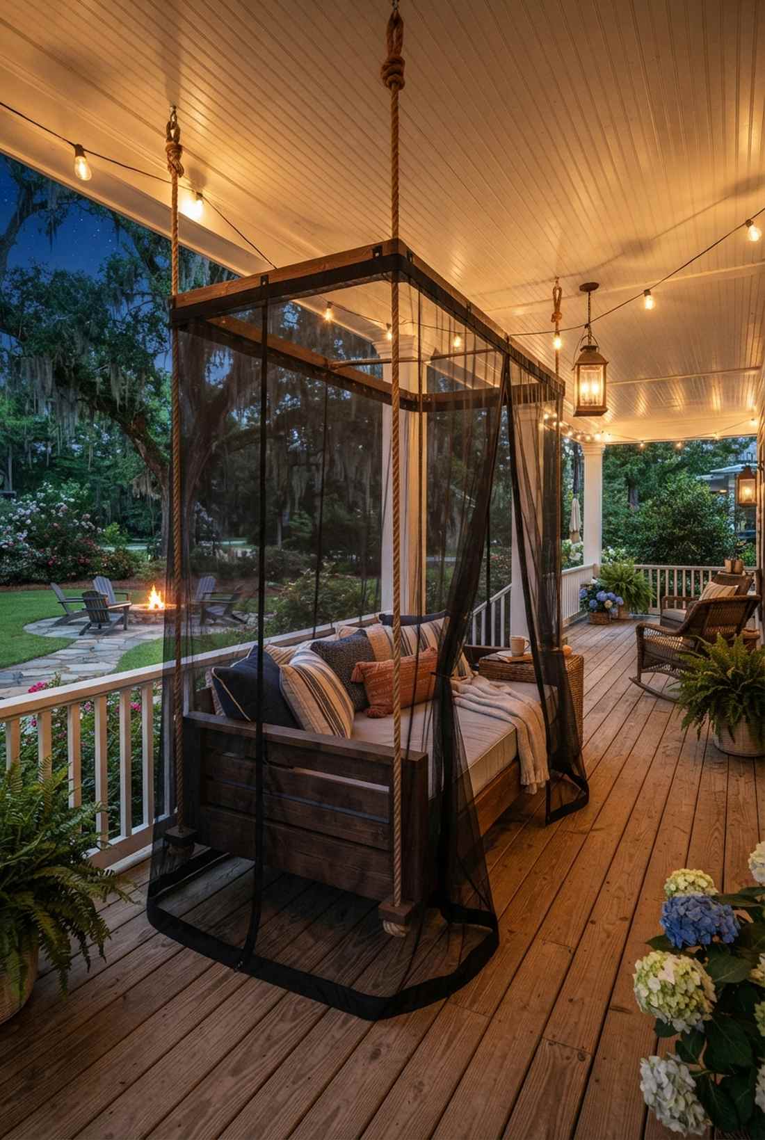 porch swing with mosquito netting