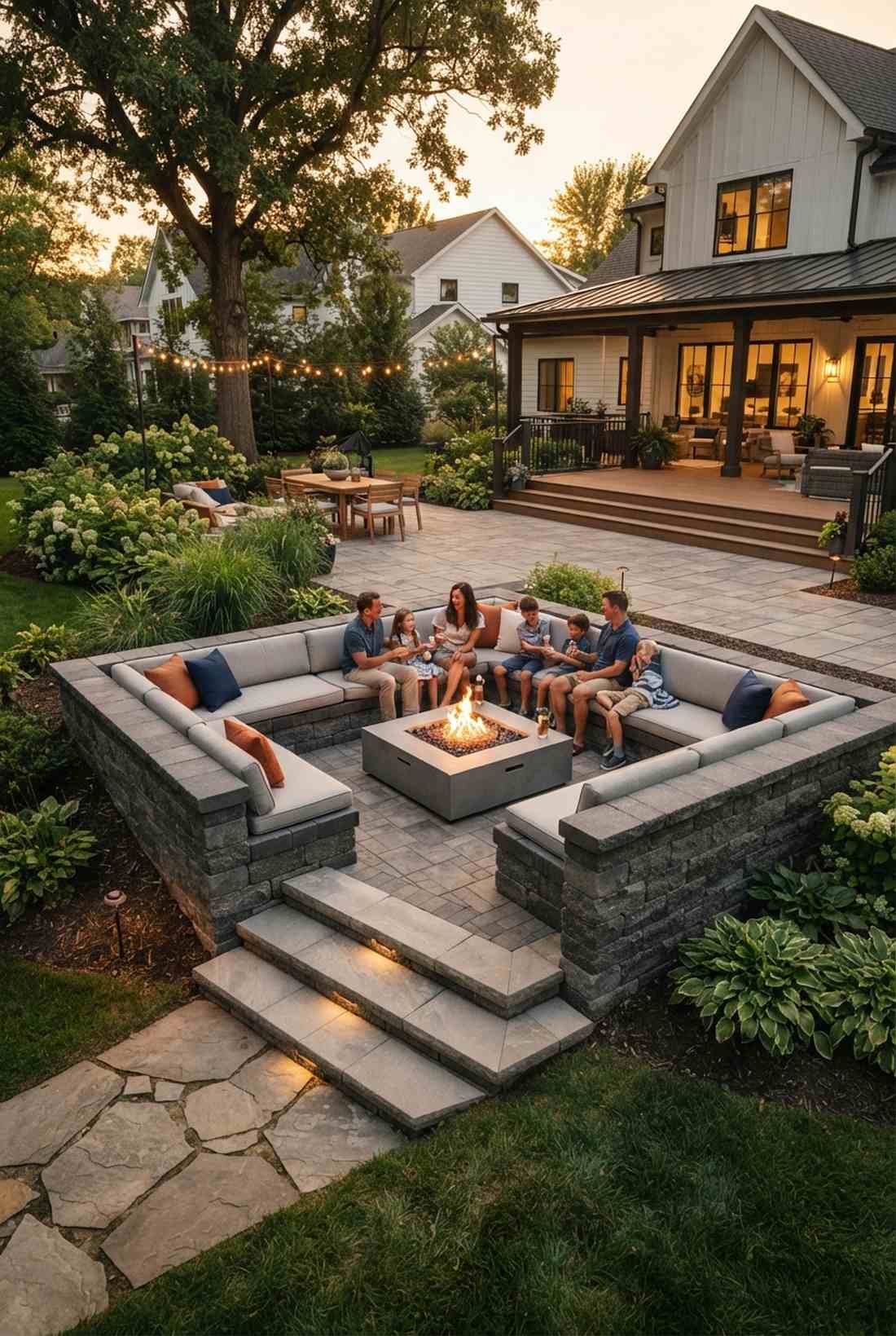 sunken conversation pit with central fire