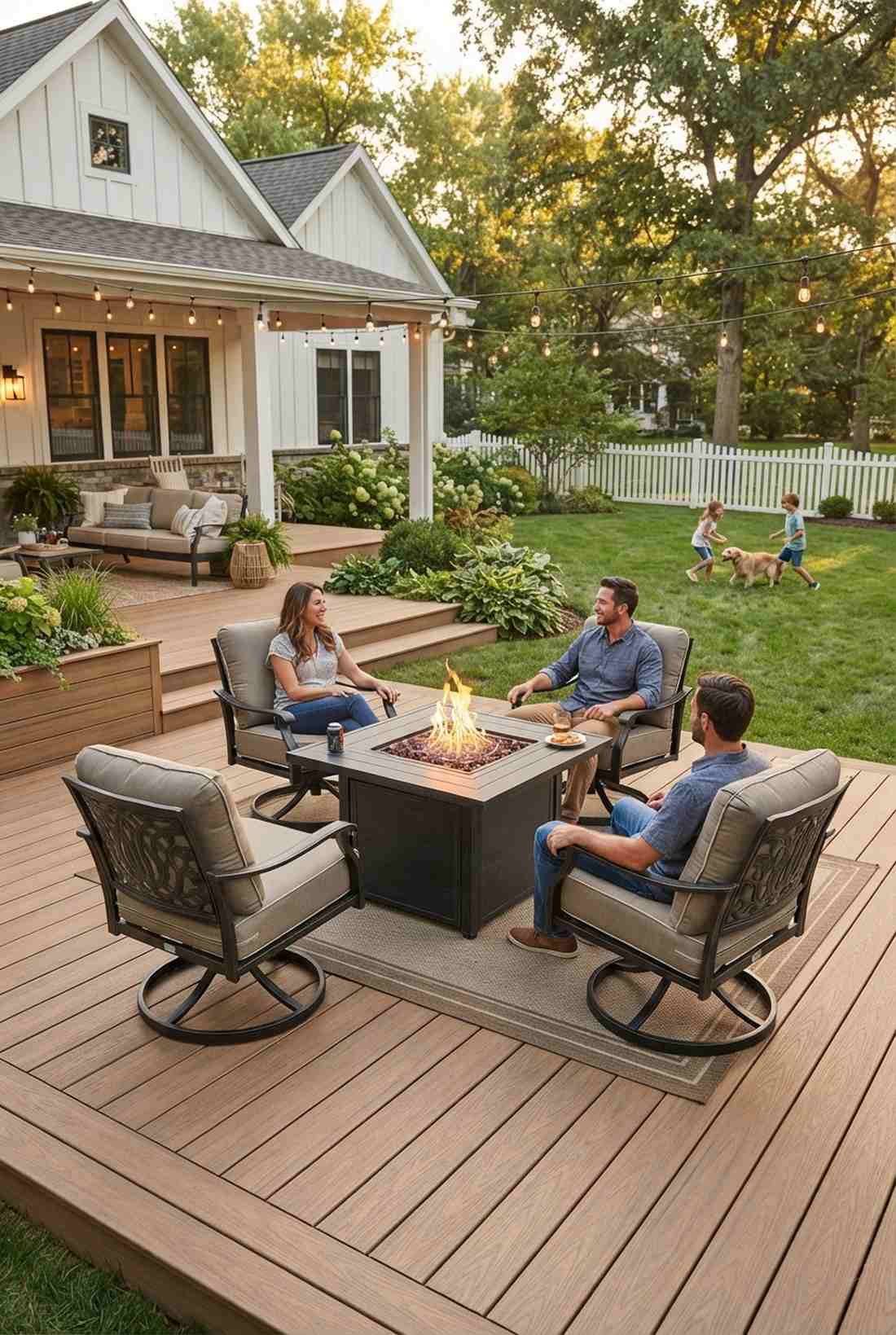 swivel chairs around square fire table