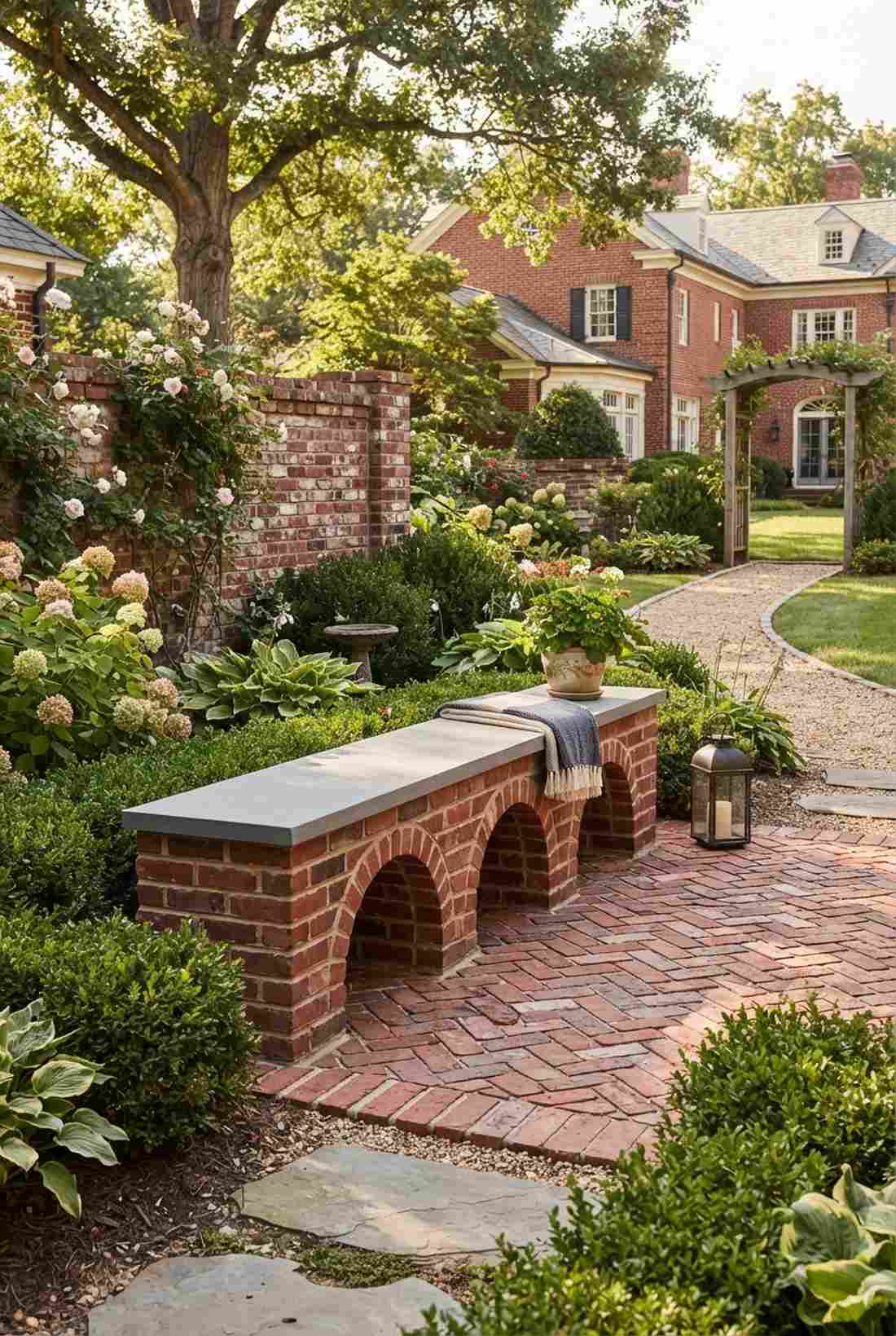 brick masonry bench with arch details