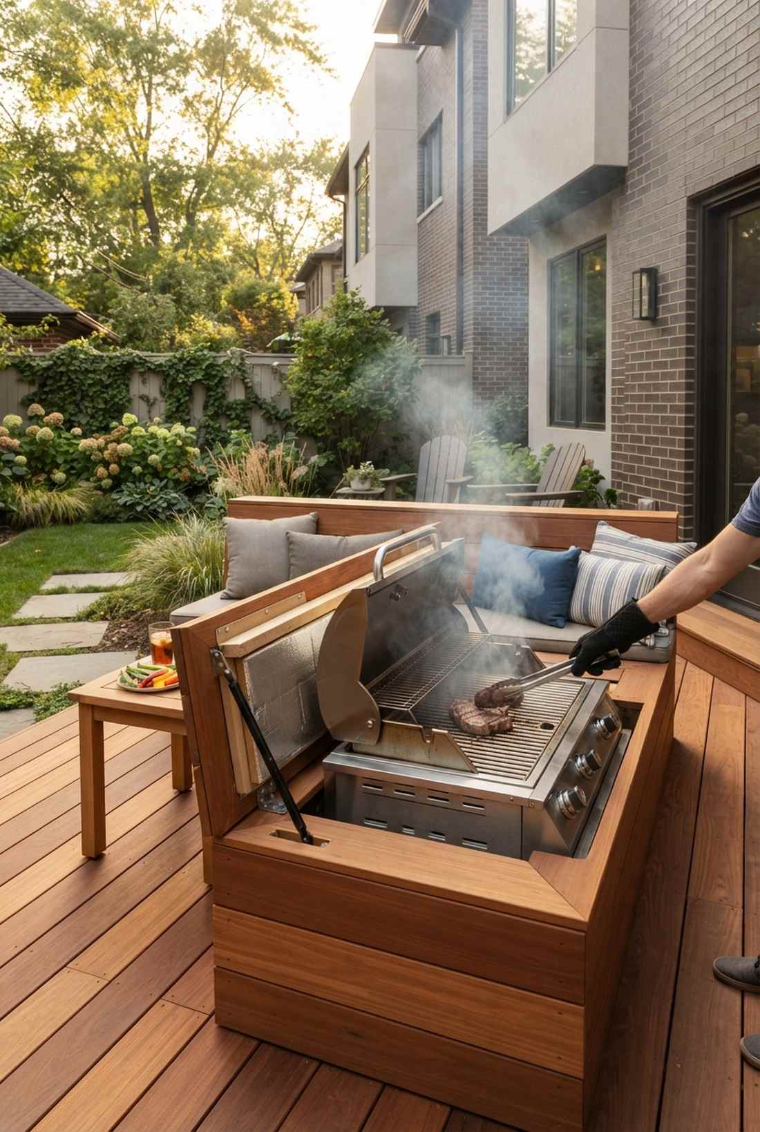 built in bench with hidden grill