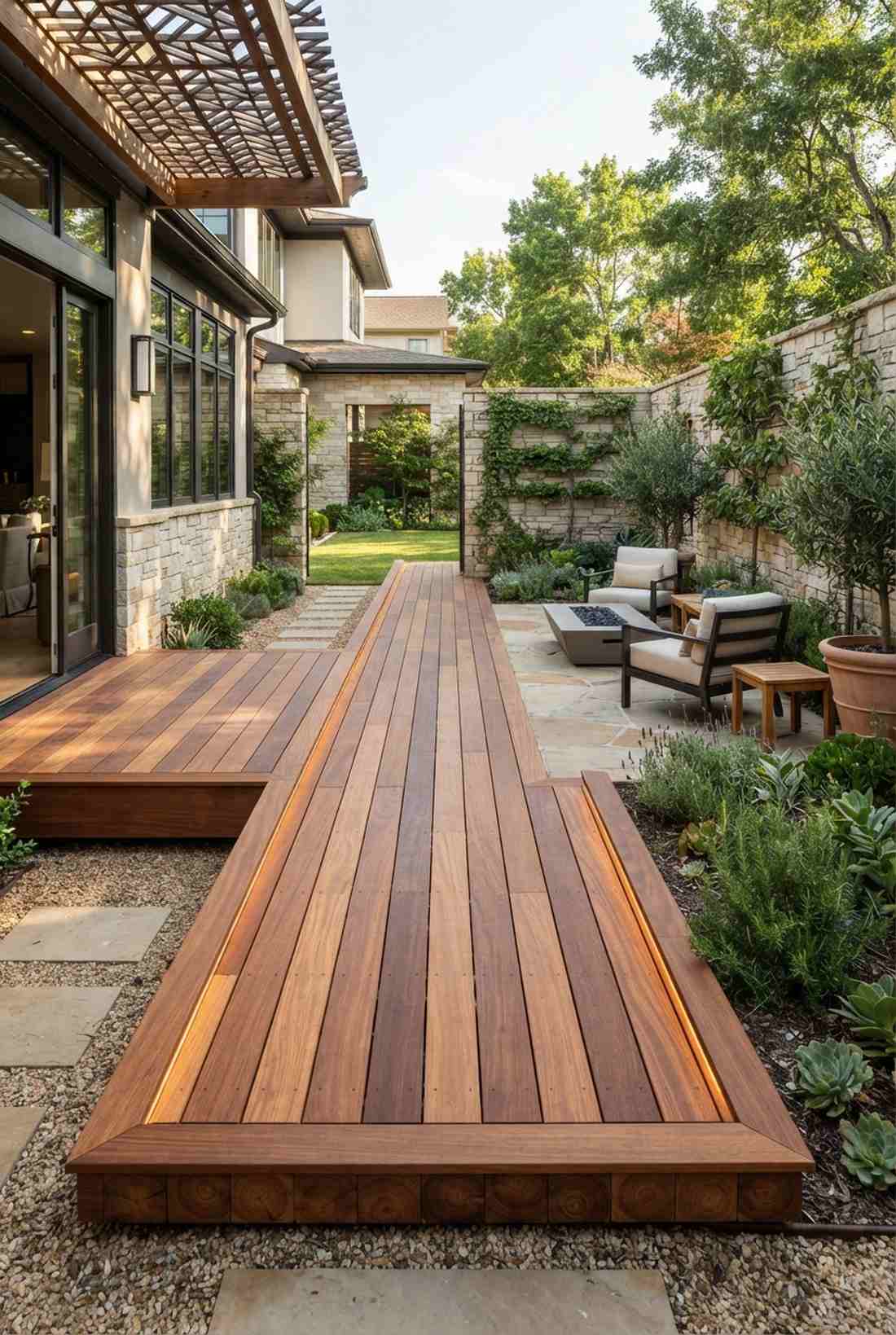 courtyard patio with connecting deck