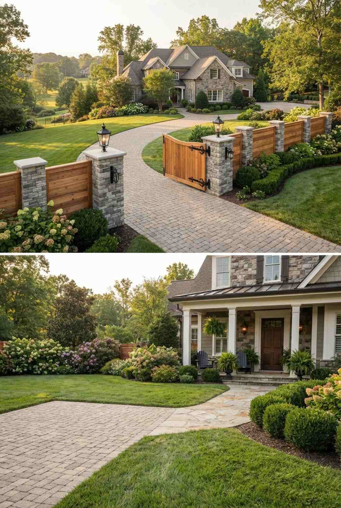 stone pillar and panel fence