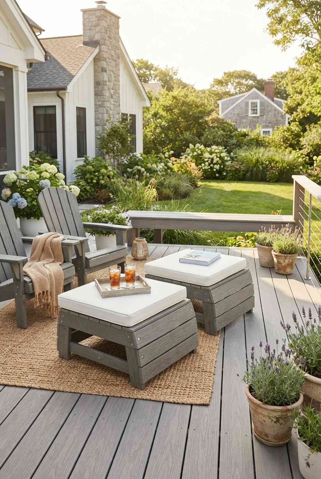 weathered wood grain ottomans