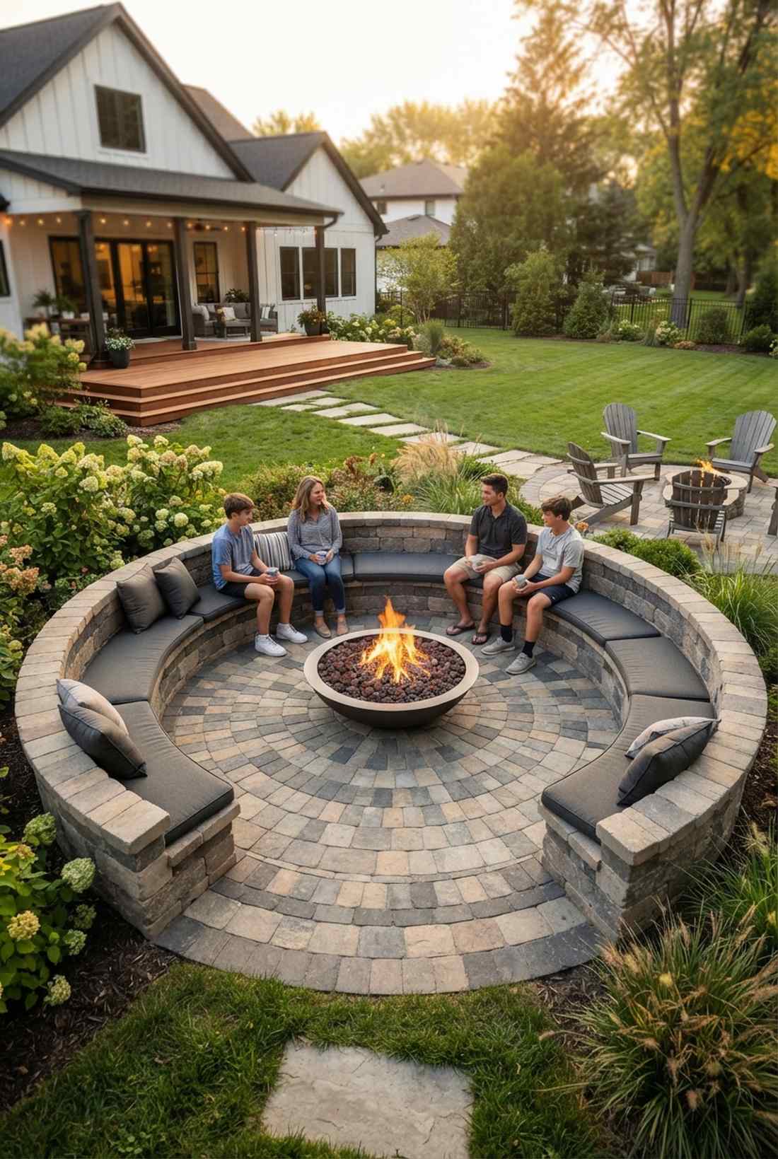 circular stone fireplace with radial seating