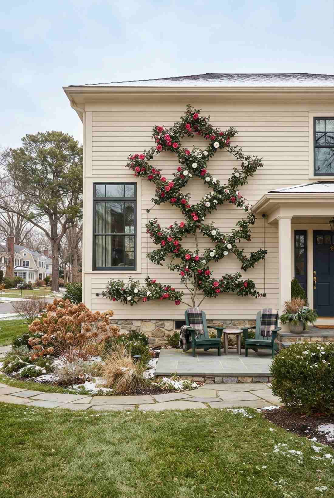 espaliered camellias