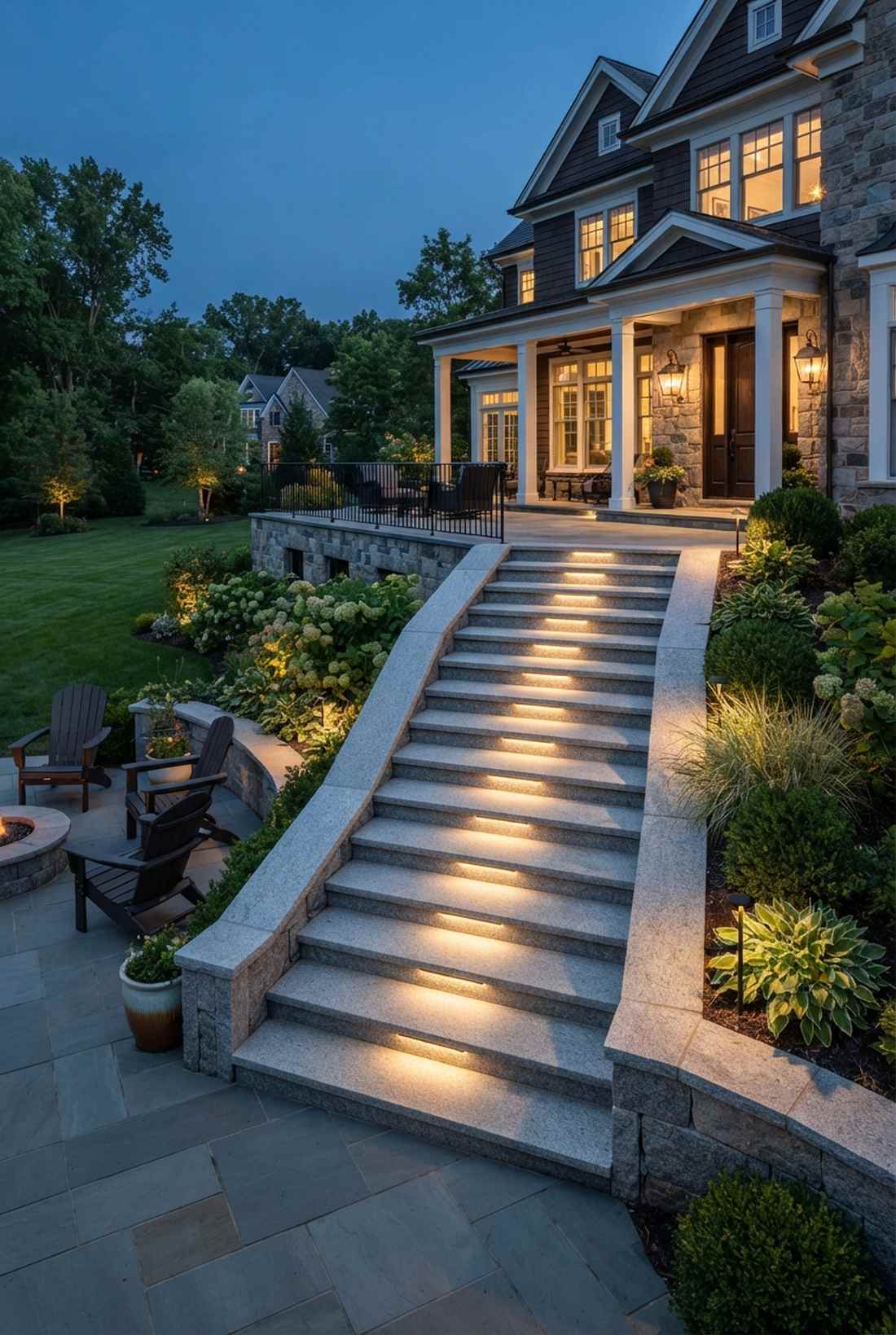 grand entrance staircase with lighting
