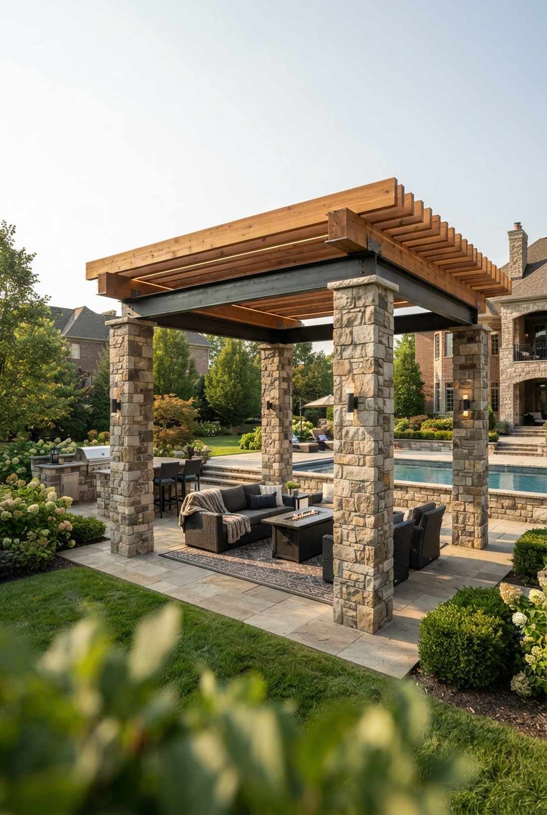 mixed material luxury pergola