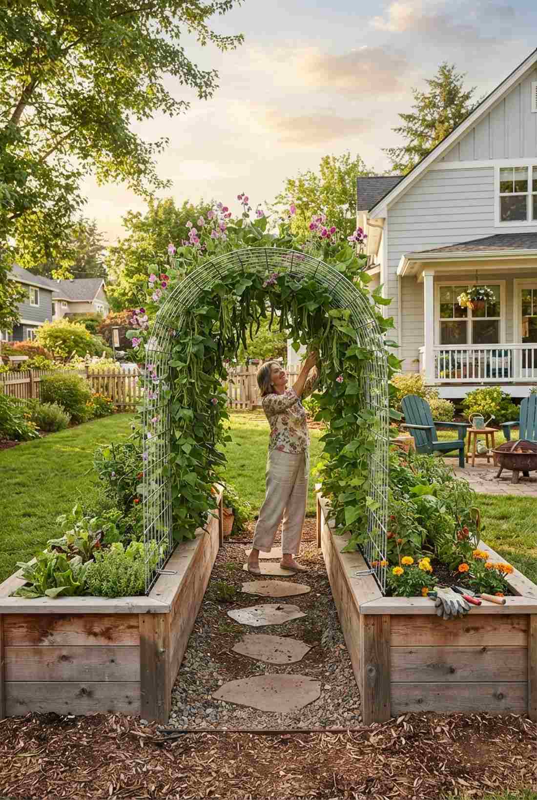 raised bed with built in trellis archway