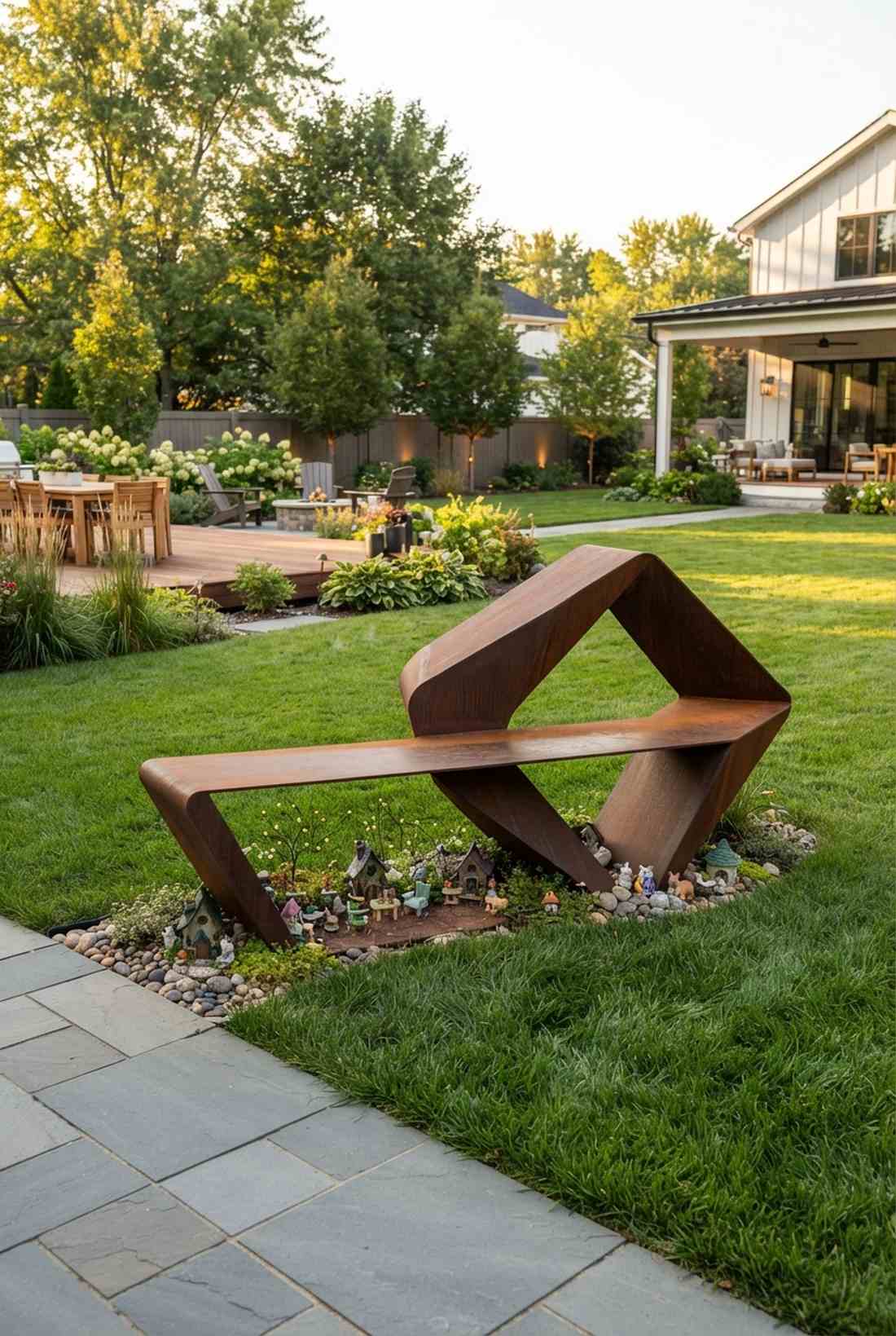 sculptural metal bench forms