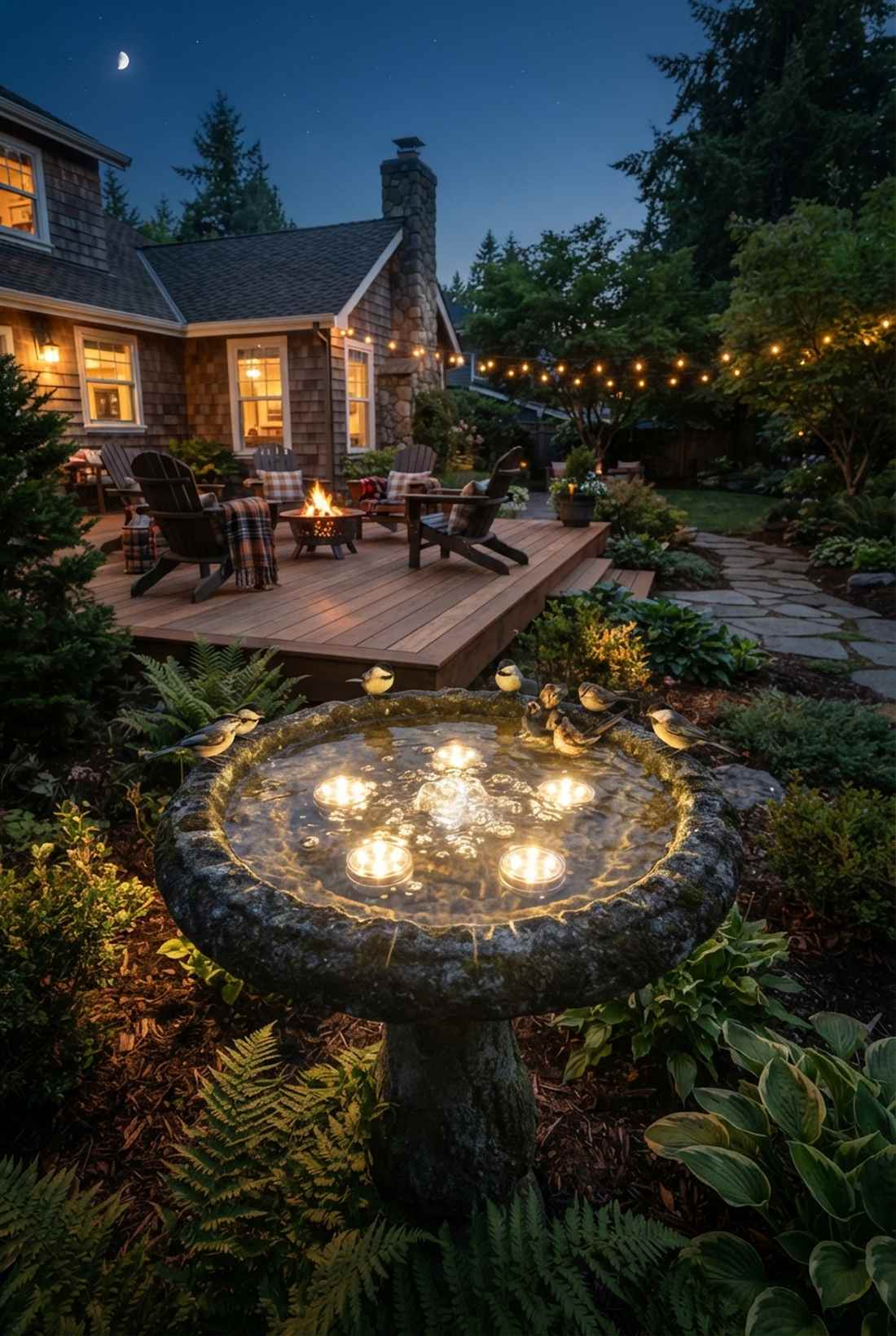 birdbath fountain glow