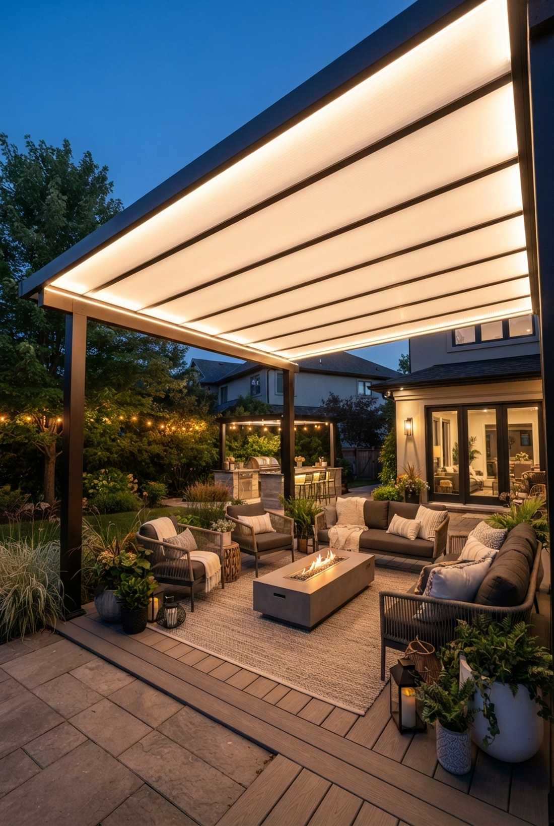 illuminated polycarbonate panel pergola