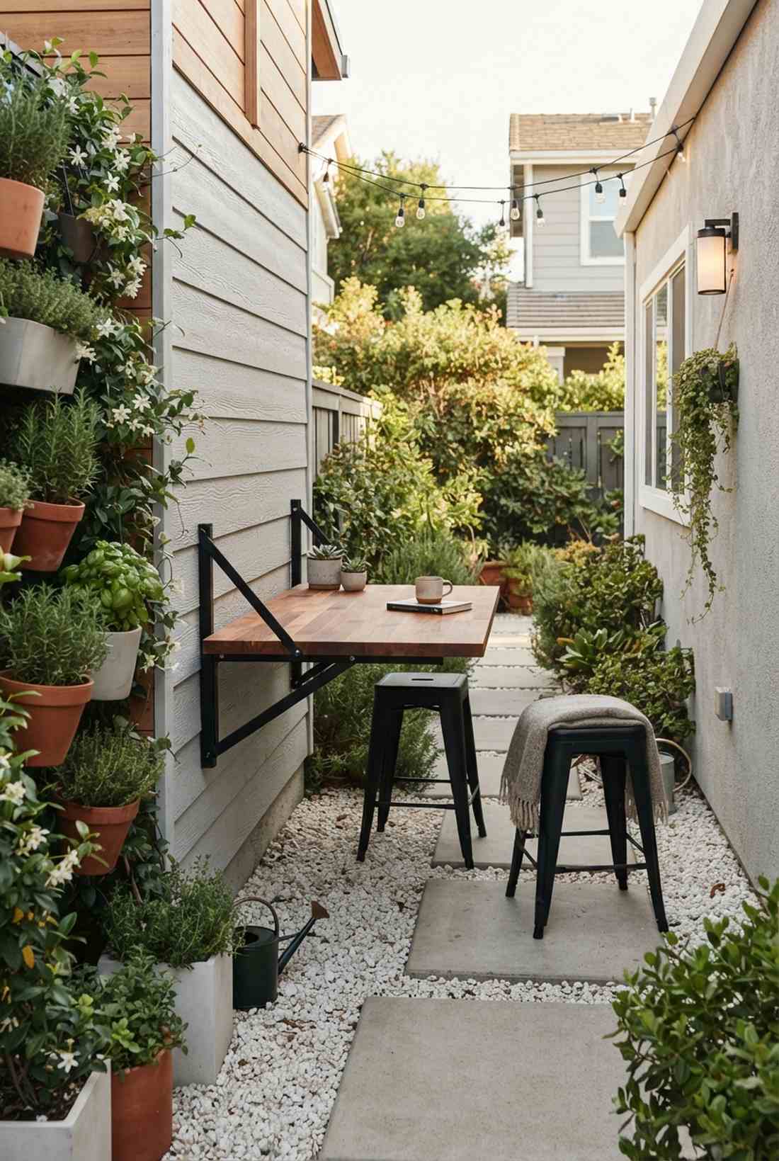 wall mounted fold down table with stools
