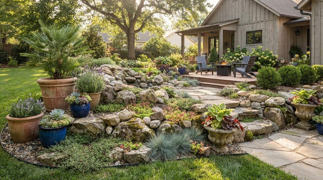 383 rock garden with potted plants vertical v2