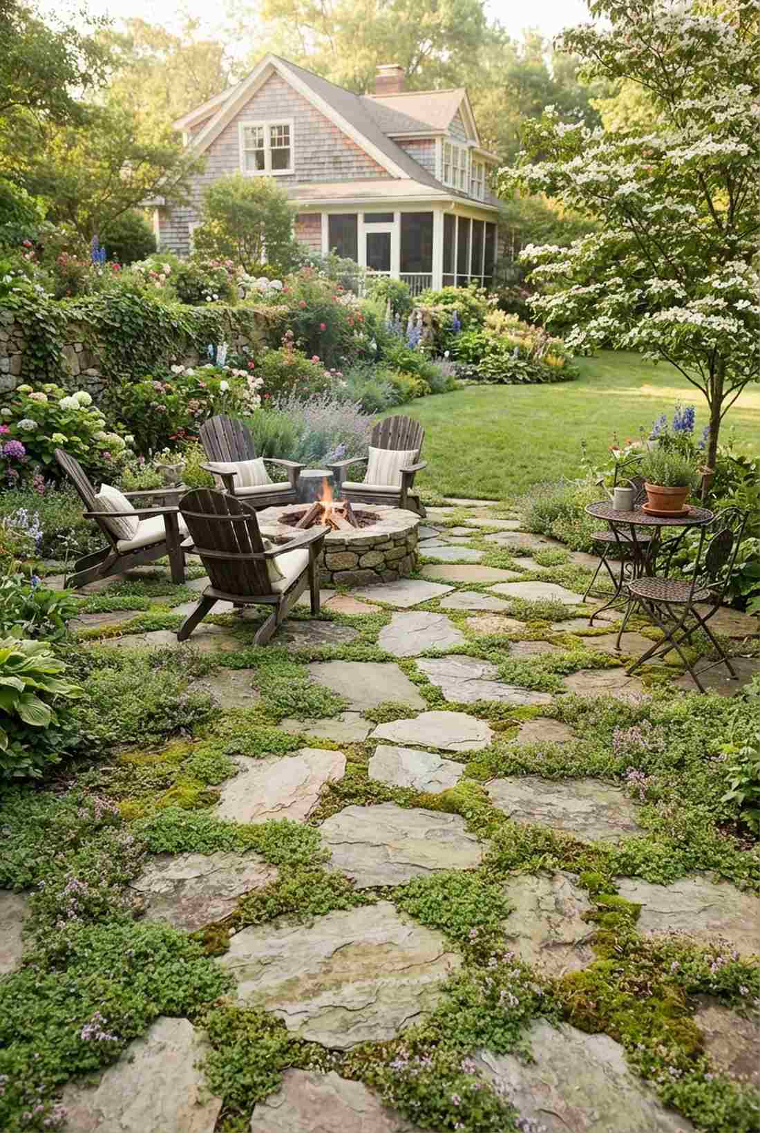flagstone patio with planted joints