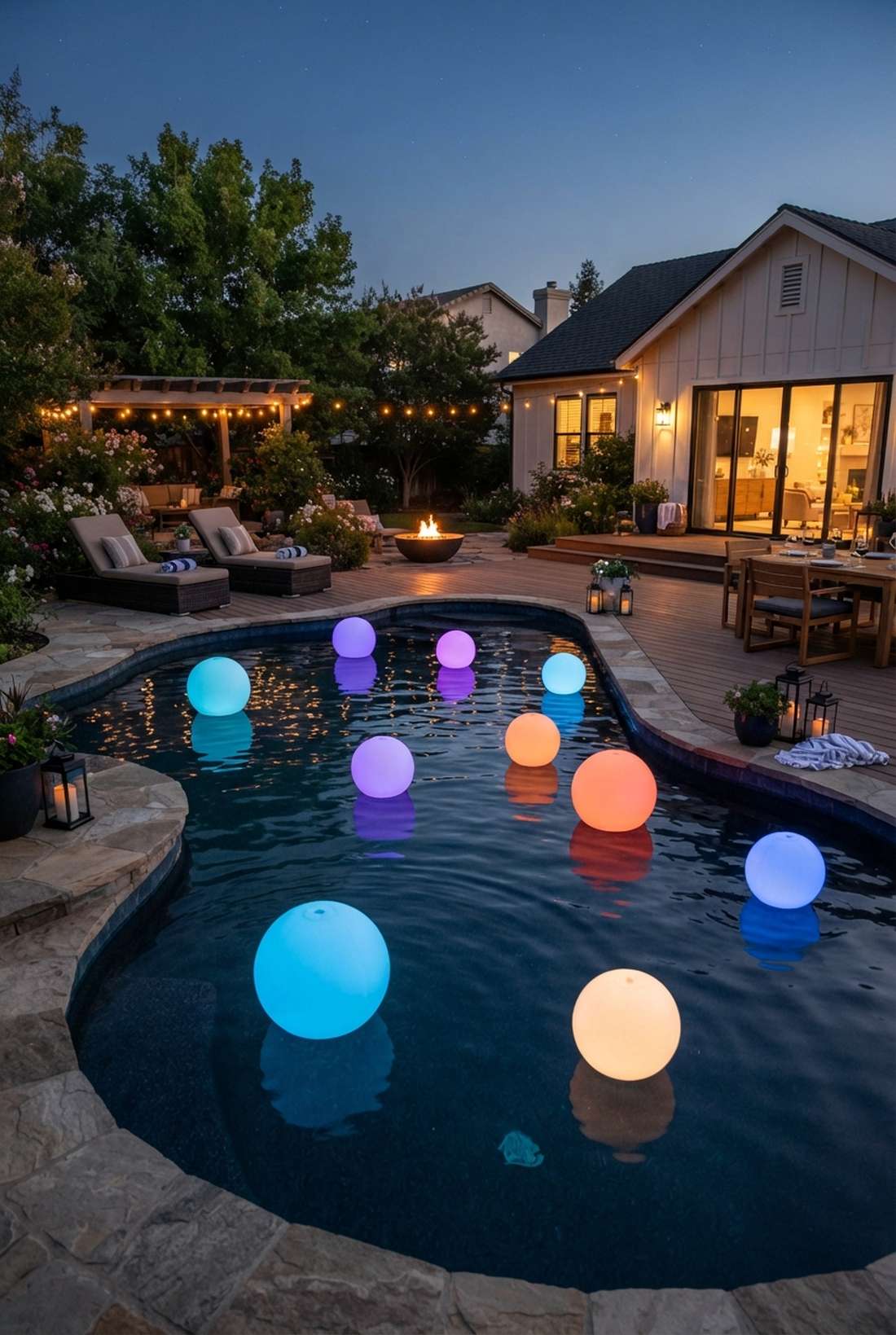 poolside floating lights