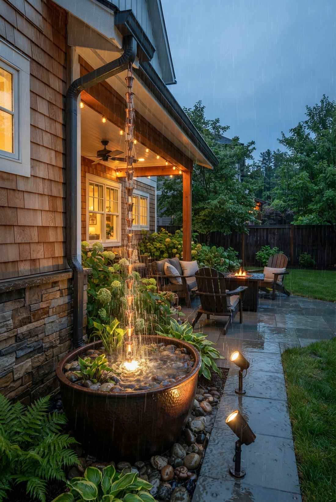 rain chain water feature combination