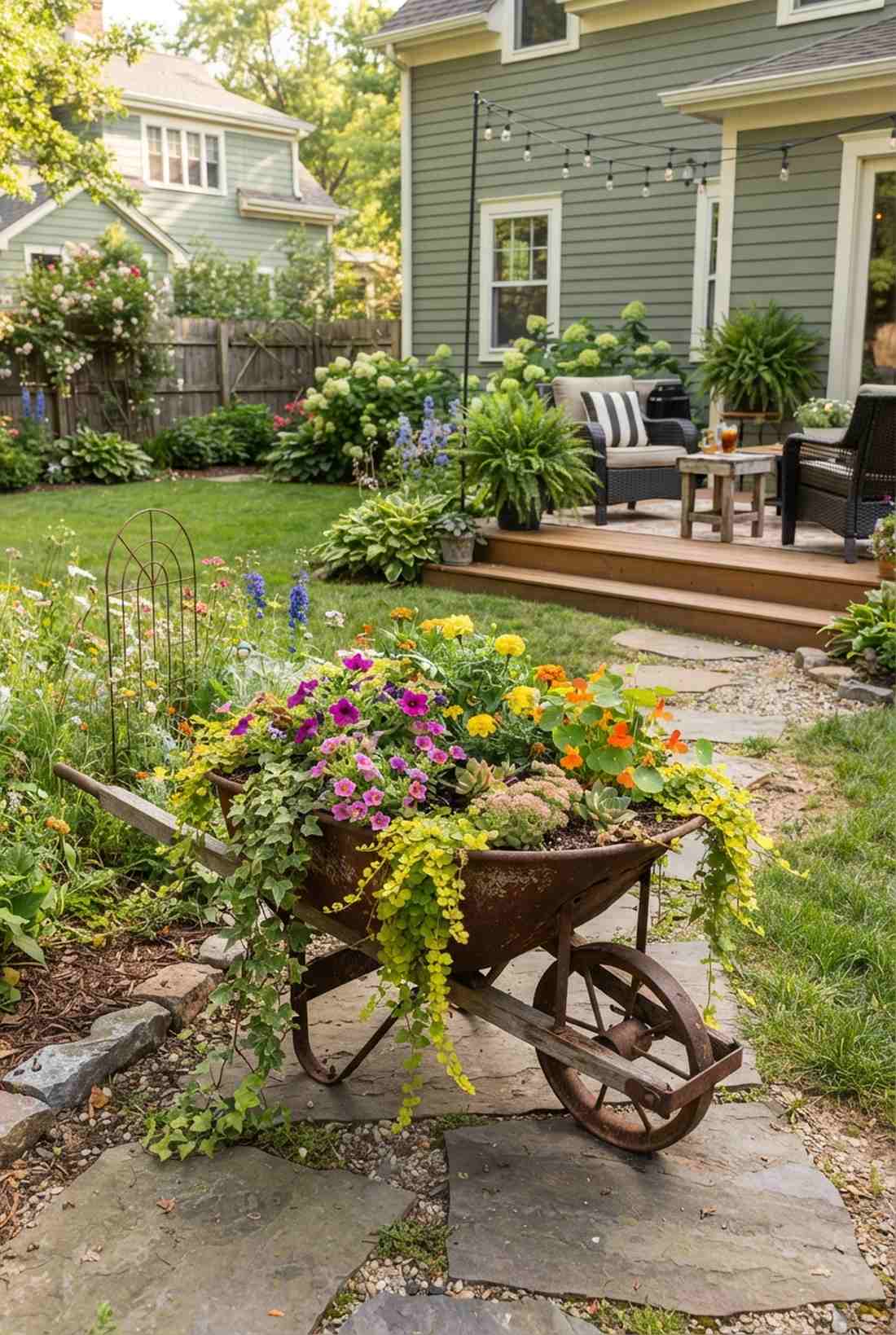 repurposed wheelbarrow gardens